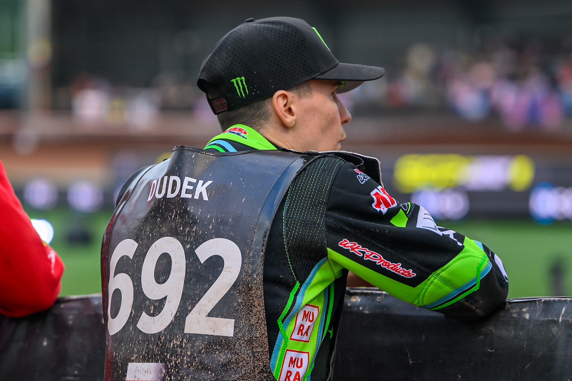 Patryk Dudek (692) of Poland  watches the track prep during the ATPI  FIM Speedway GP of Manchester at the National Speedway Stadium, Manchester on Saturday 6th June 2026. (Photo: Ian Charles | MI News)