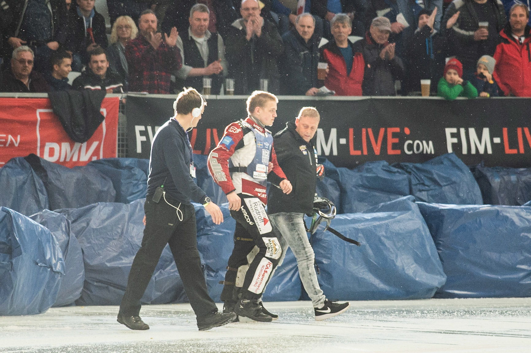 Photo: Ian Charles

Ove Ledström (97) walks back to pits after his first heat fall

FIM Ice Speedway Gladiators World Championship, Event 4.1, Max-Aicher-Arena, Inzell, Germany, Saturday 16 March 2019