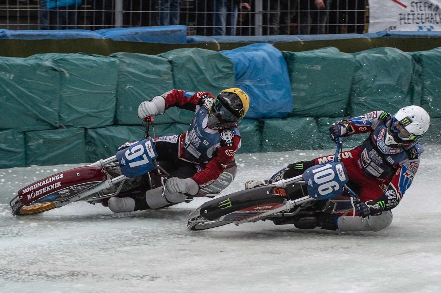 Photo: Ian Charles

Dmitri Koltakov (106) passes Ove Ledström (97) on the inside 

FIM Ice Speedway Gladiators World Championship, Final 3.2, Horst-Dohm Eisstadion, Berlin, Germany Sunday  3  March  2019