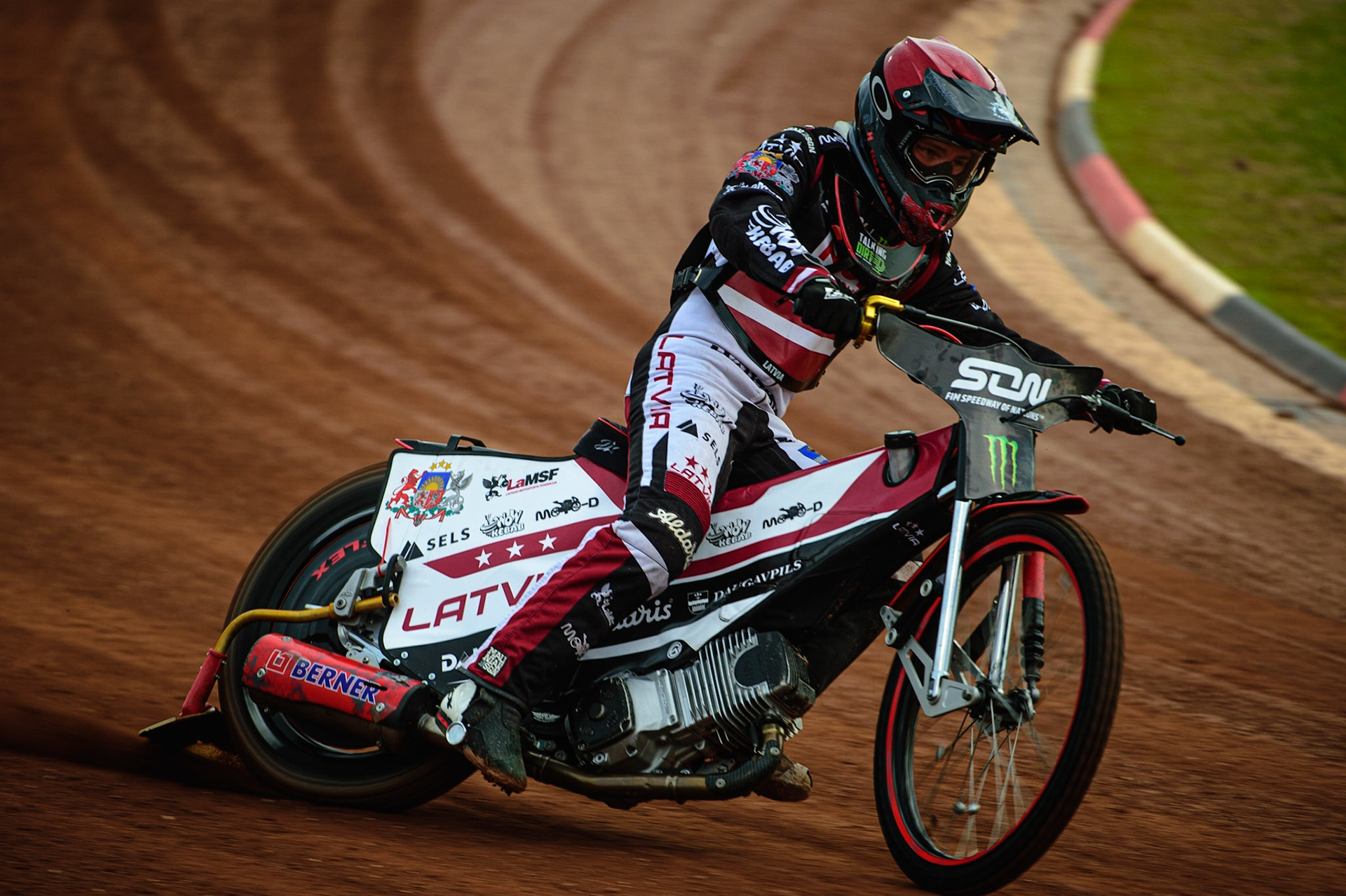 MANCHESTER, UK. OCT 16TH Andzejs Lebedevs of Latvia Practices during the Monster Energy FIM Speedway of Nations at the National Speedway Stadium, Manchester on Saturday  16th October 2021. (Credit: Ian Charles | MI News)