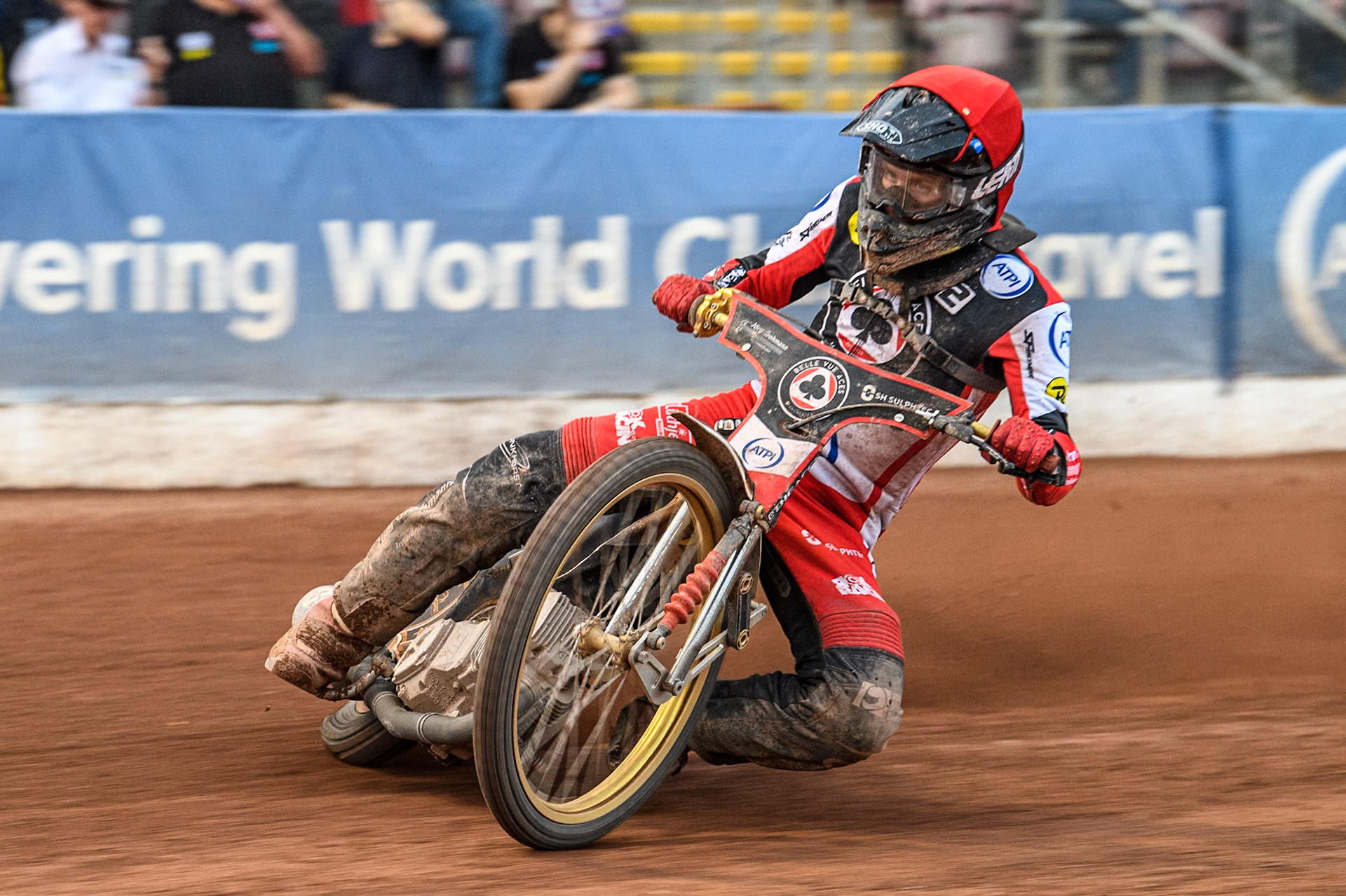 Belle Vue Aces' Norick Blodorn in action during the Rowe Motor Oil Premiership match between Belle Vue Aces and Leicester Lions at the National Speedway Stadium, Manchester on Monday 24th June 2024. (Photo: Ian Charles | MI News)