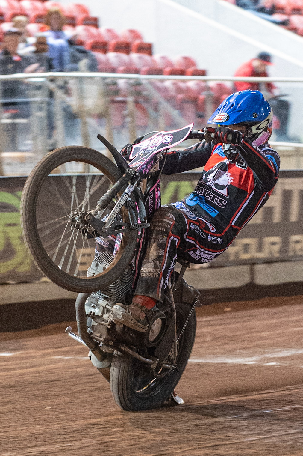 Photo: Ian Charles

Leon Flint  pulls a wheelie

Belle Vue Colts v Cradley Heathens, SGB National League KO Cup Semi Final 2nd Leg, Belle Vue National Speedway Stadium, Manchester, Wednesday 18  September  2019
