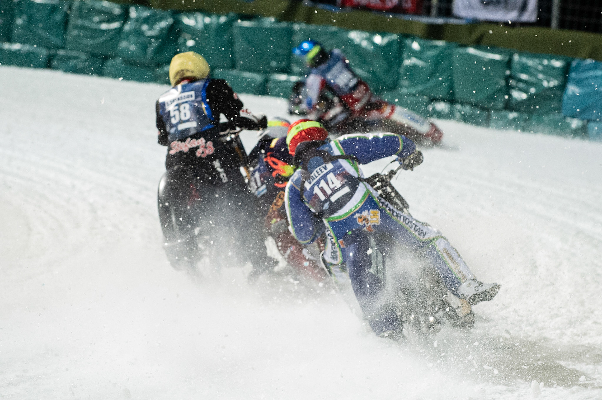 Photo: Ian Charles

Stefan Svensson (58) hits a rut inside Andrei Shishegov (181) and Dinar Valeev (114) causing Shishegov to fall

FIM Ice Speedway Gladiators World Championship, Final 3.1, Horst-Dohm Eisstadion, Berlin, Germany Saturday  2  March  2019