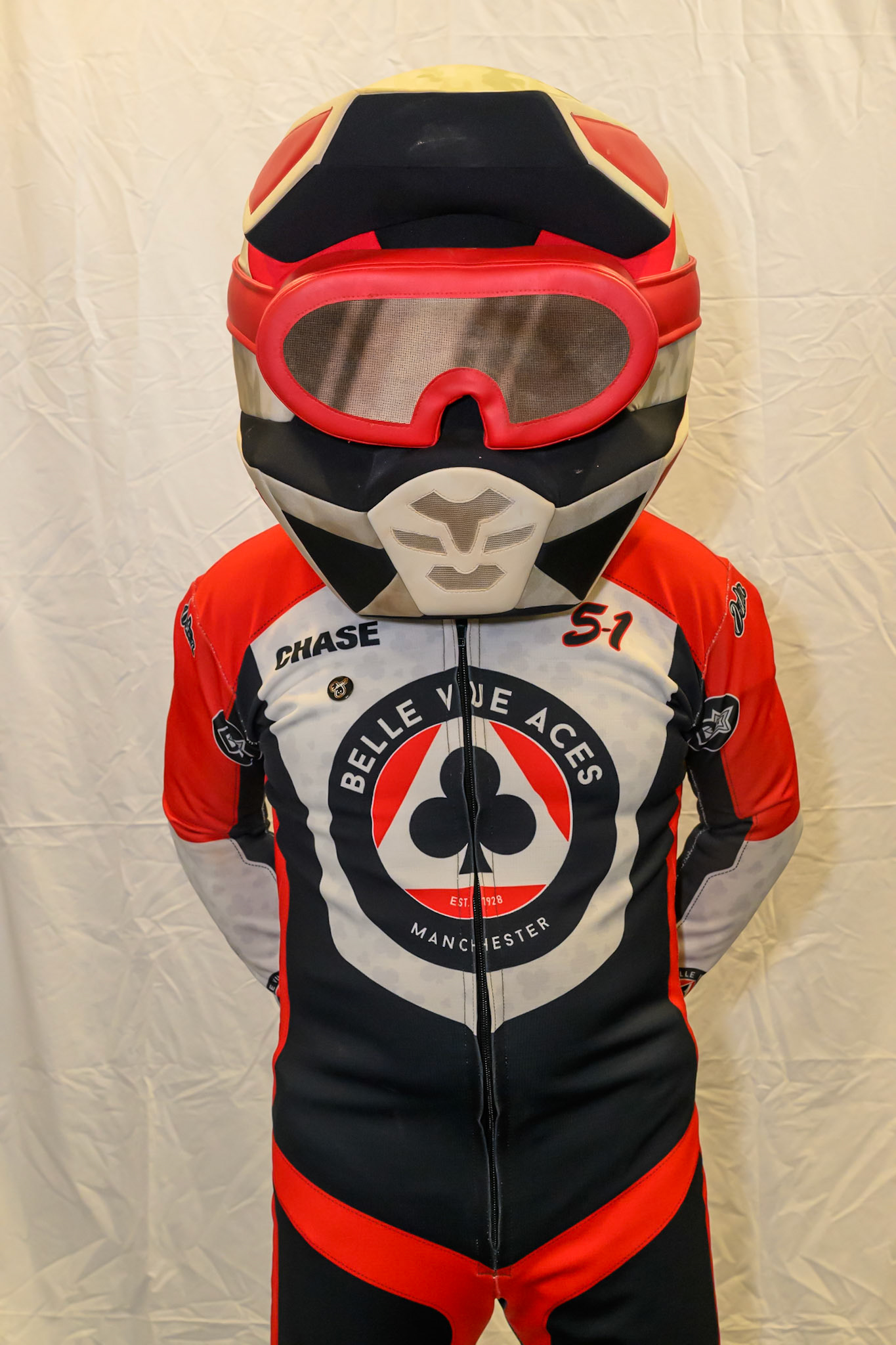 Belle Vue Mascot Chase The Aces during the Knockout Cup, Northern Section match between Belle Vue Aces and Sheffield Tigers at the National Speedway Stadium, Manchester on Monday 30th March 2026. (Photo: Ian Charles | MI News)