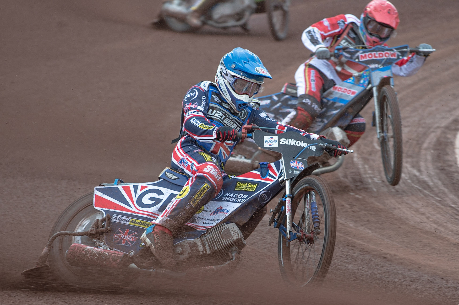 Photo: Ian Charles

Robert Lambert (Blue) outside Jonas Jeppesen 

FIM Team Speedway U-21 World Championship, National Speedway Stadium, Manchester Friday 12 July  2019