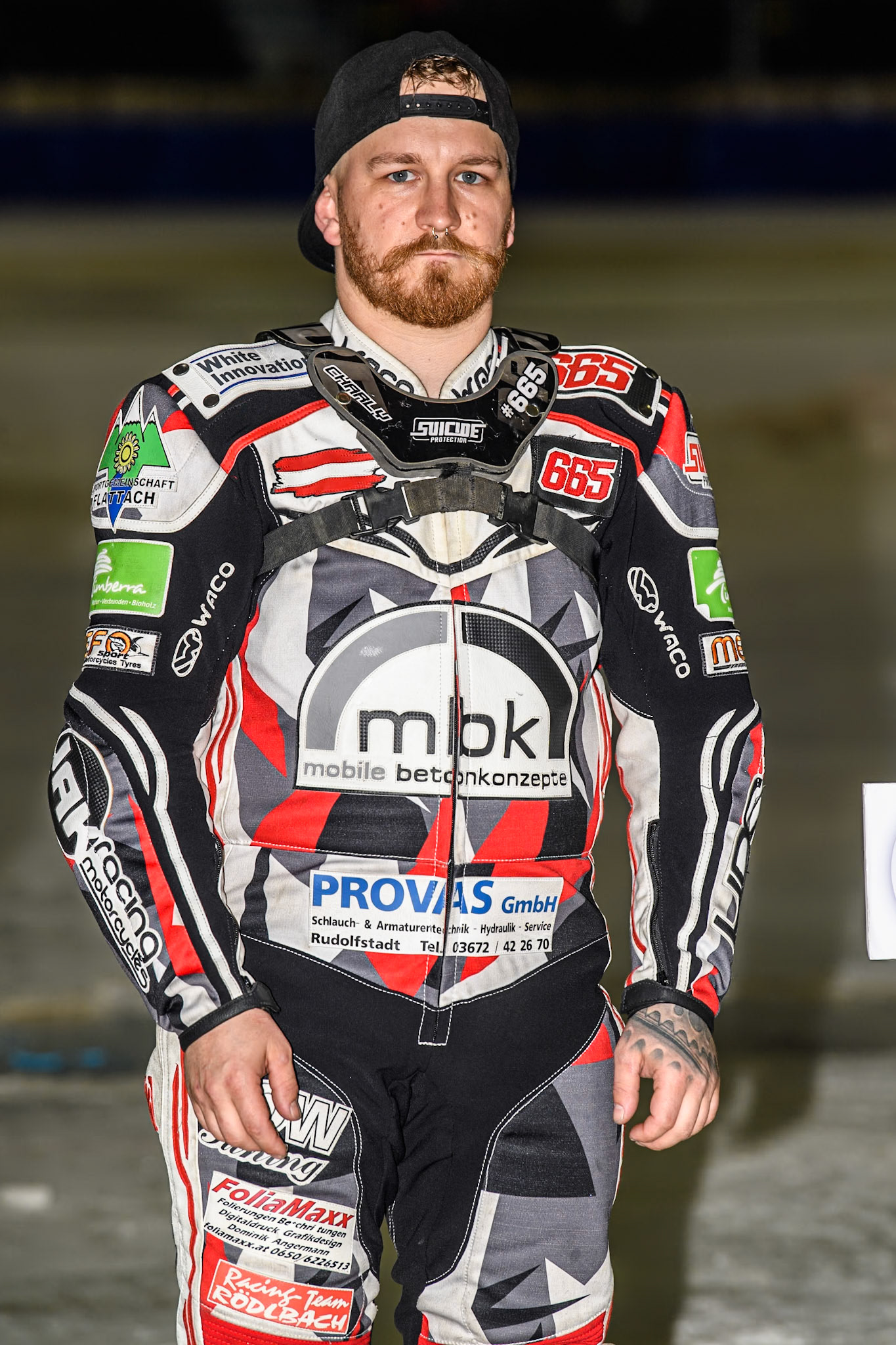 Austria's Charly Ebner (665) during the FIM Ice Speedway Gladiators World Championship Final 3 at Ice Rink Thialf, Heerenveen on Saturday 6th April 2024. (Photo: Ian Charles | MI News)