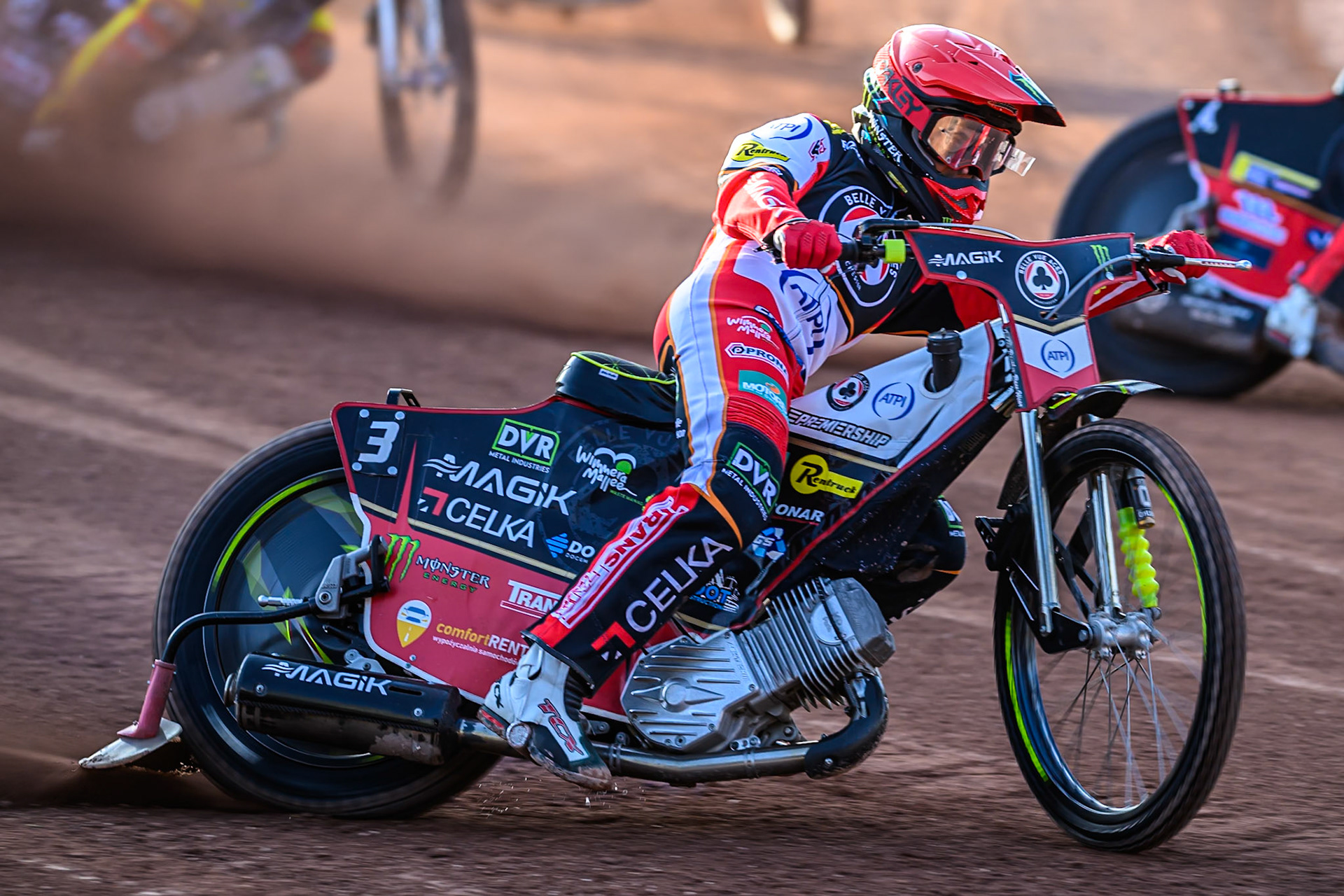 Belle Vue Aces' Jaimon Lidsey in action during the Rowe Motor Oil Premiership match between Belle Vue Aces and Leicester Lions at the National Speedway Stadium, Manchester on Monday 14th July 2025. (Photo: Ian Charles | MI News)