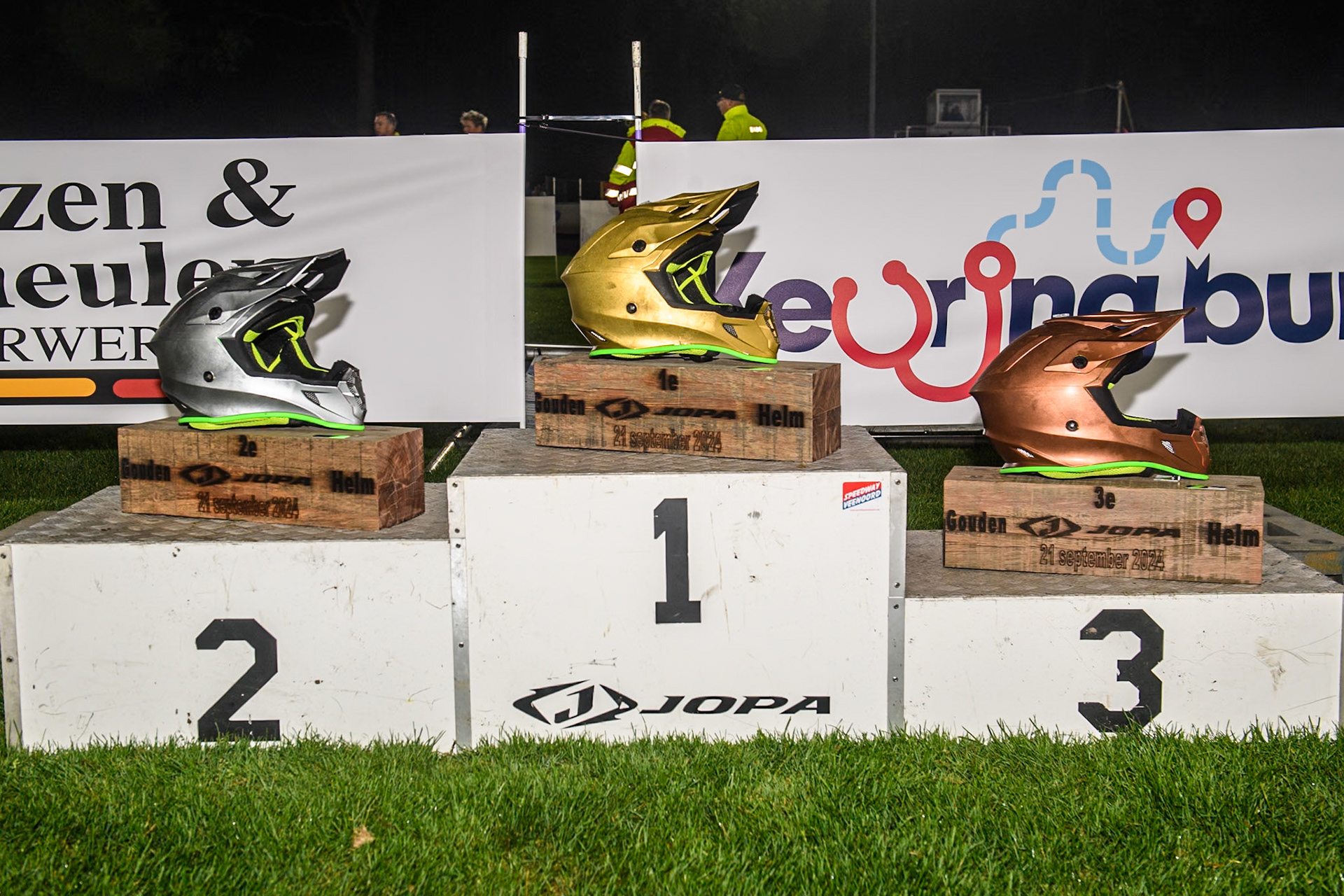 The three trophies during the Golden JOPA Helmet at Sportpark Veenoord, Veenoord, Netherlands on Saturday 21st September 2024. (Photo: Ian Charles | MI News)