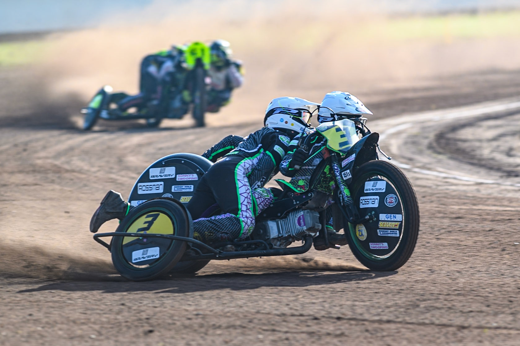 Josh &amp; Scott Goodwin (3) of Great Britain  practice during the FIM Long Track World Championship Final 5 at the Speed Centre Roden, Roden, Netherlands on Sunday 22nd September 2024. (Photo: Ian Charles | MI News)