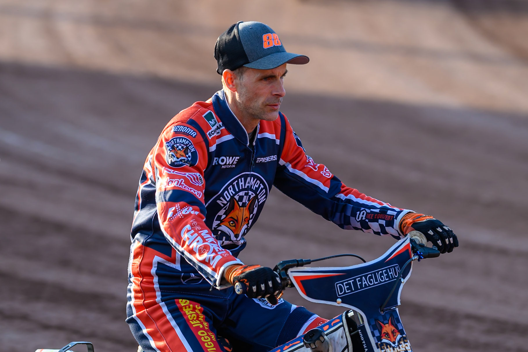 Niels-Kristian Iversen of Northampton Foxes on the parade lap during the Rowe Motor Oil Premiership match between Belle Vue Aces and Northampton Foxes at the National Speedway Stadium, Manchester on Monday 13th July 2026. (Photo: Ian Charles | MI News)