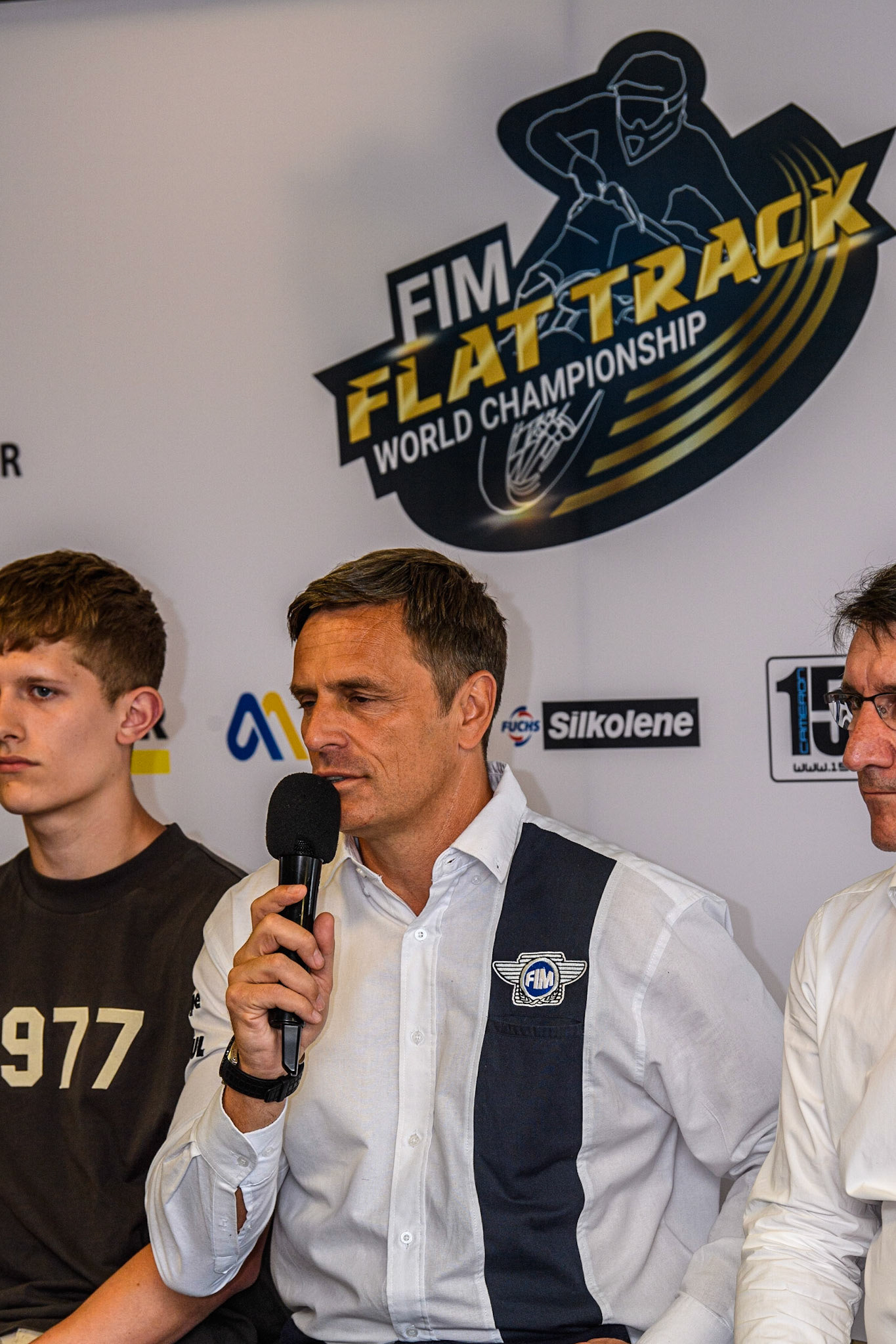 \FIM Representitive Phil Morris during the FIM Flat Track World Championship &amp; FIM Women's Speedway Academy Launch at the National Speedway Stadium, Manchester on Monday 3rd July 2023. (Photo: Ian Charles | MI News)
