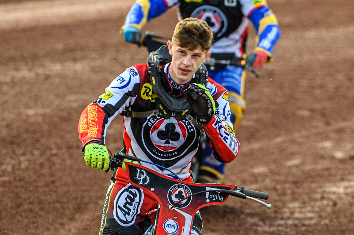 Jake Mulford - Belle Vue ATPI Aces during the Sports Insure Premiership Knock Out Cup Quarter Final 2nd Leg between Belle Vue Aces and Wolverhampton Wolves at the National Speedway Stadium, Manchester on Thursday 18th May 2023. (Photo: Ian Charles | MI News)