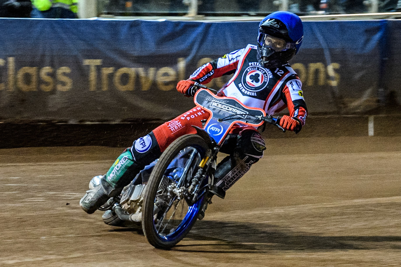 Australia's Brady Kurtz leads the final during the Peter Craven Memorial Trophy meeting at the National Speedway Stadium, Manchester on Monday 18th March 2024. (Photo: Ian Charles | MI News)