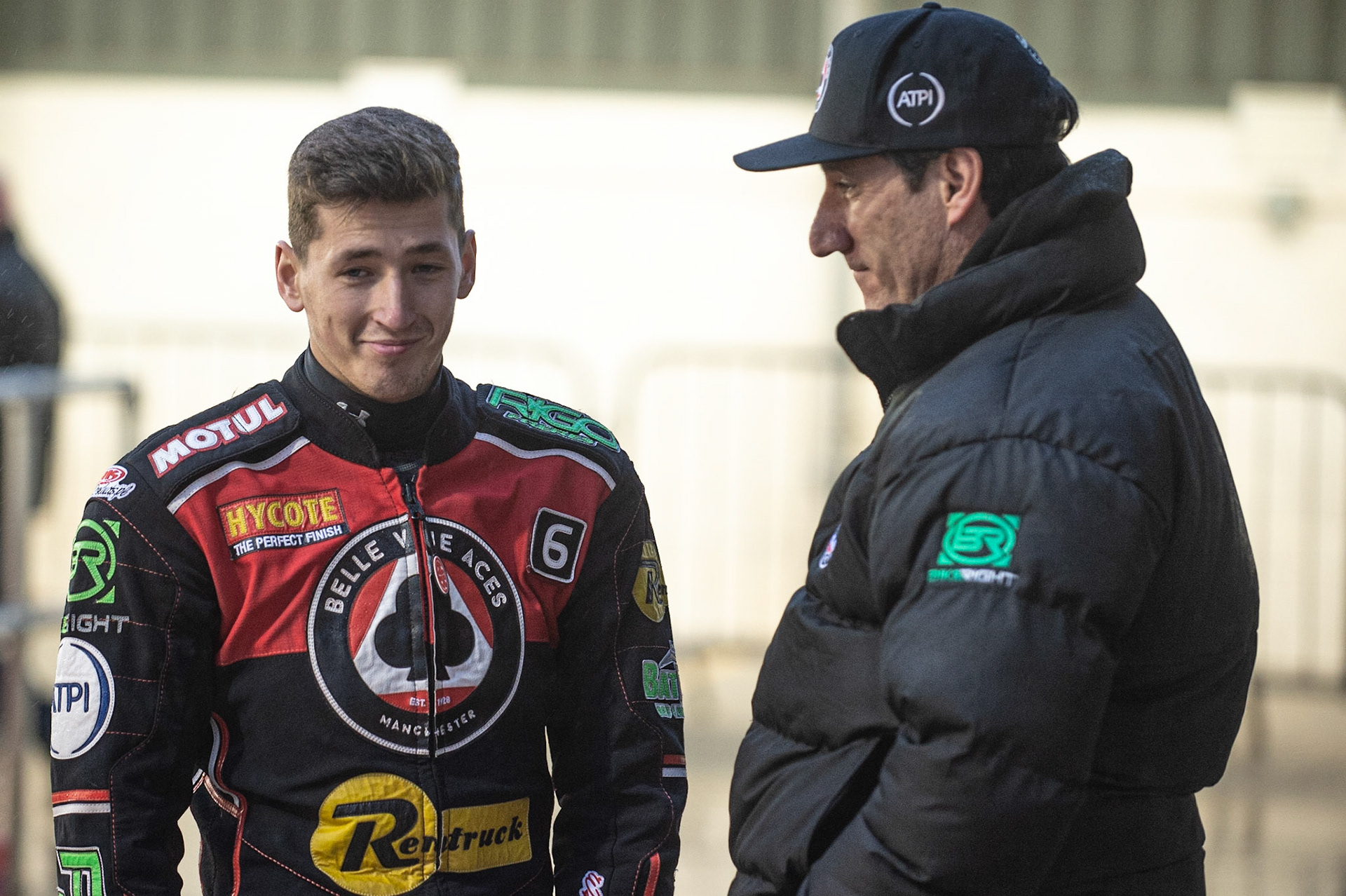 Photo by Ian Charles:

Dimitri Bergé  (left) with Mark Lemon 

Belle Vue Aces v Swindon Robins, Supporters Cup Final 1st Leg, National Speedway Stadium, Manchester, Thursday, 12, September, 2019
