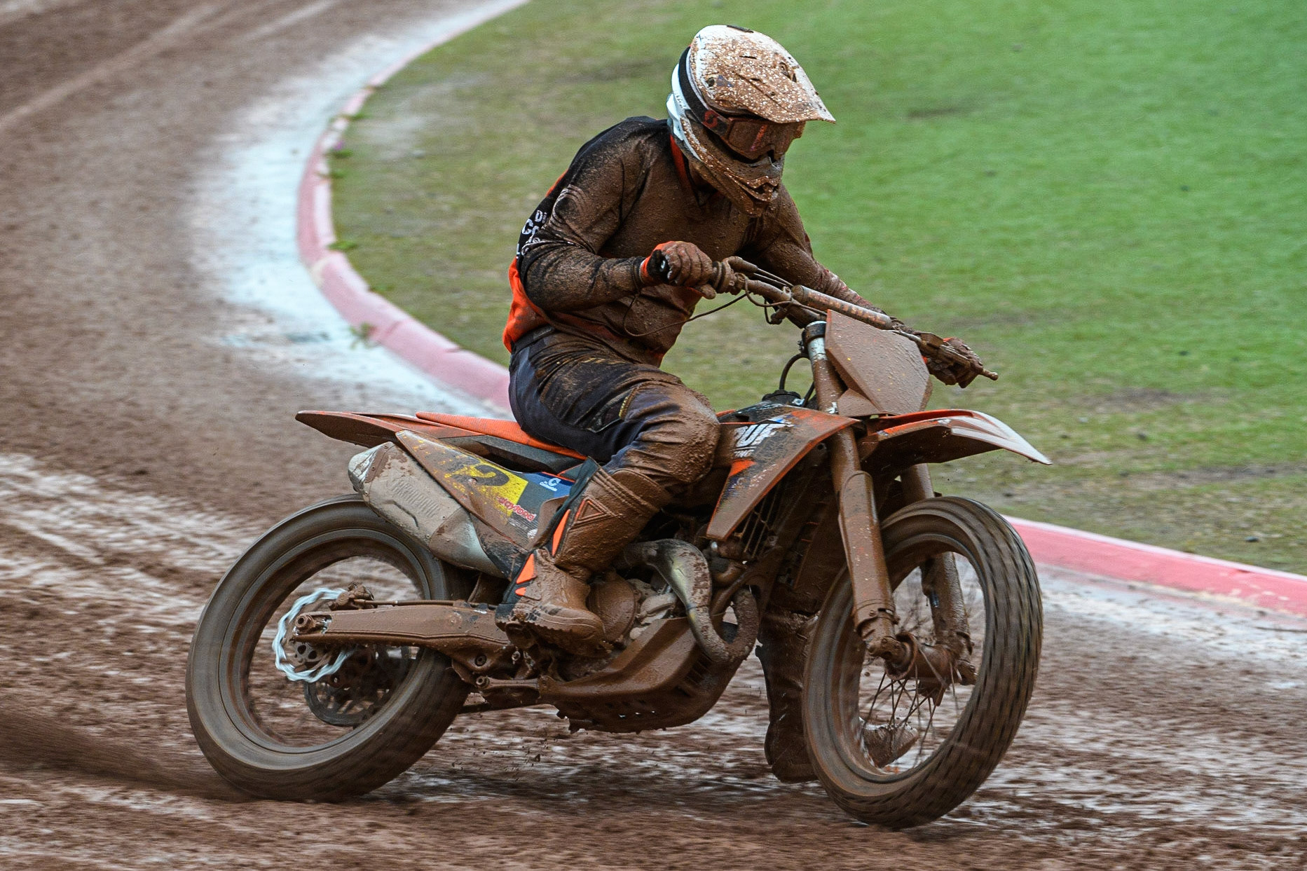 Markus Jell (82) from Germany in action  during the FIM World Flat Track Championship Round 1 at the National Speedway Stadium, Manchester on Saturday 5th August 2023. (Photo: Ian Charles | MI News)
