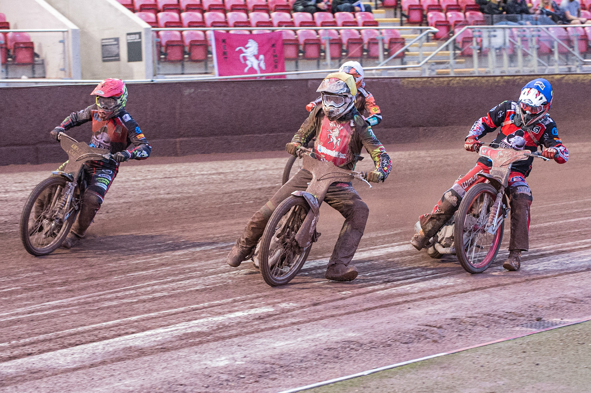 Photo: Ian Charles

Jordan Jenkins  (White) leads Kyle Bickley  (Red) and Connor Bailey  (Blue)

Belle Vue Colts v Kent Kings, SGB National League, Belle Vue National Speedway Stadium, Manchester, Thursday 1  August  2019