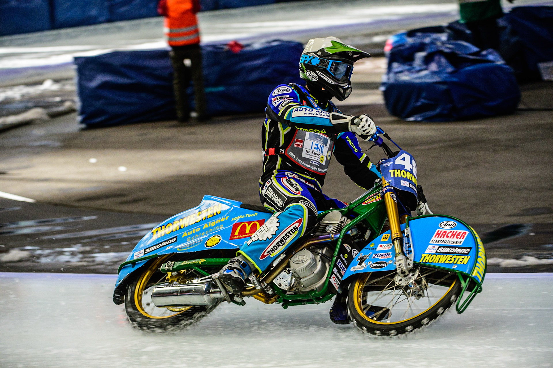 Luca Bauer (48) after the heat during the Ice Speedway Gladiators World Championship Final 1 at Max-Aicher-Arena, Inzell, Germany on Saturday 18th March 2023. (Photo: Ian Charles | MI News)