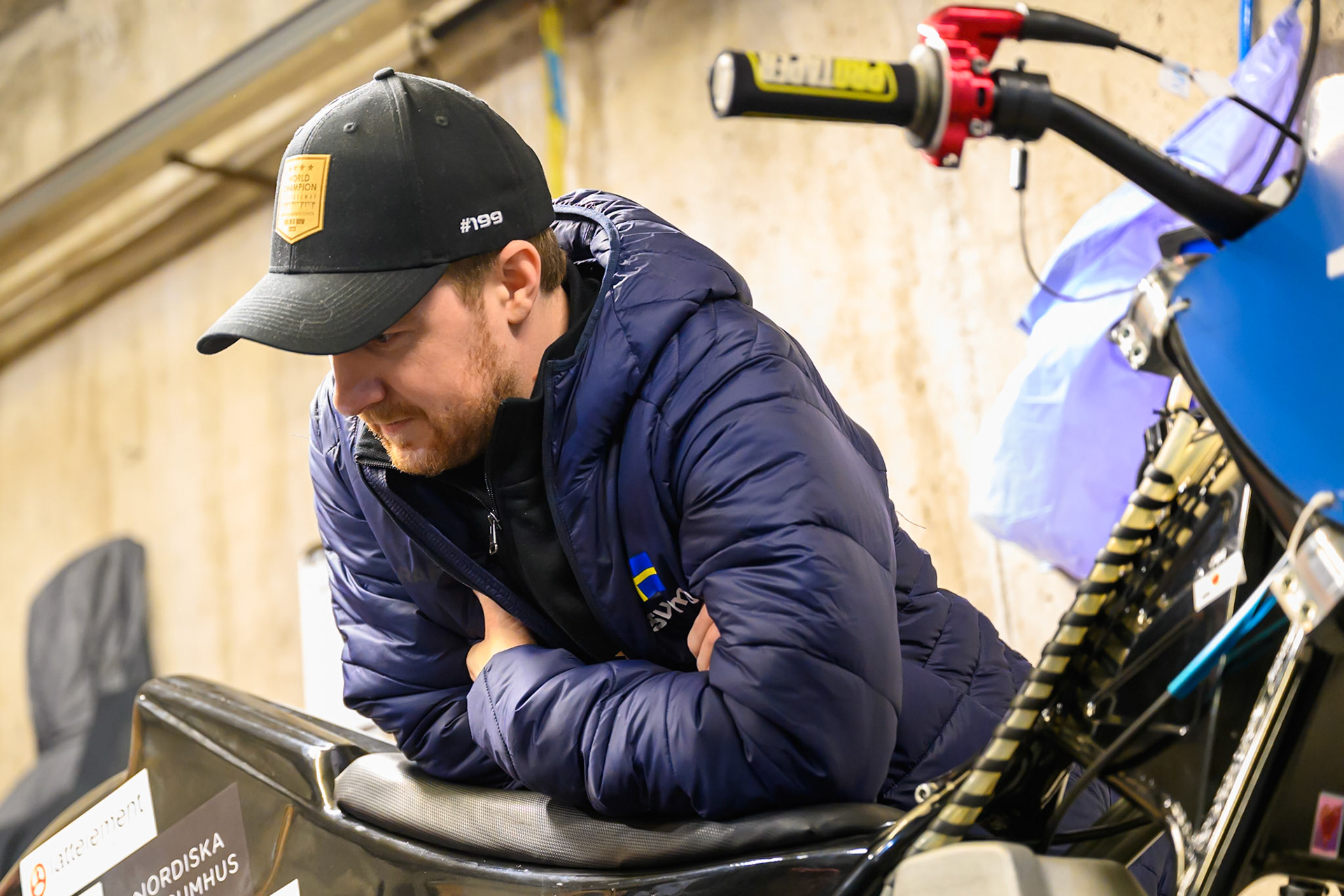 Martin Haarahiltunen (199) of Sweden  in the pits during the Ice Speedway Gladiators World Championship Final 1 at Max-Aicher-Arena, Inzell on Saturday 14th March 2026. (Photo: Ian Charles | MI News)