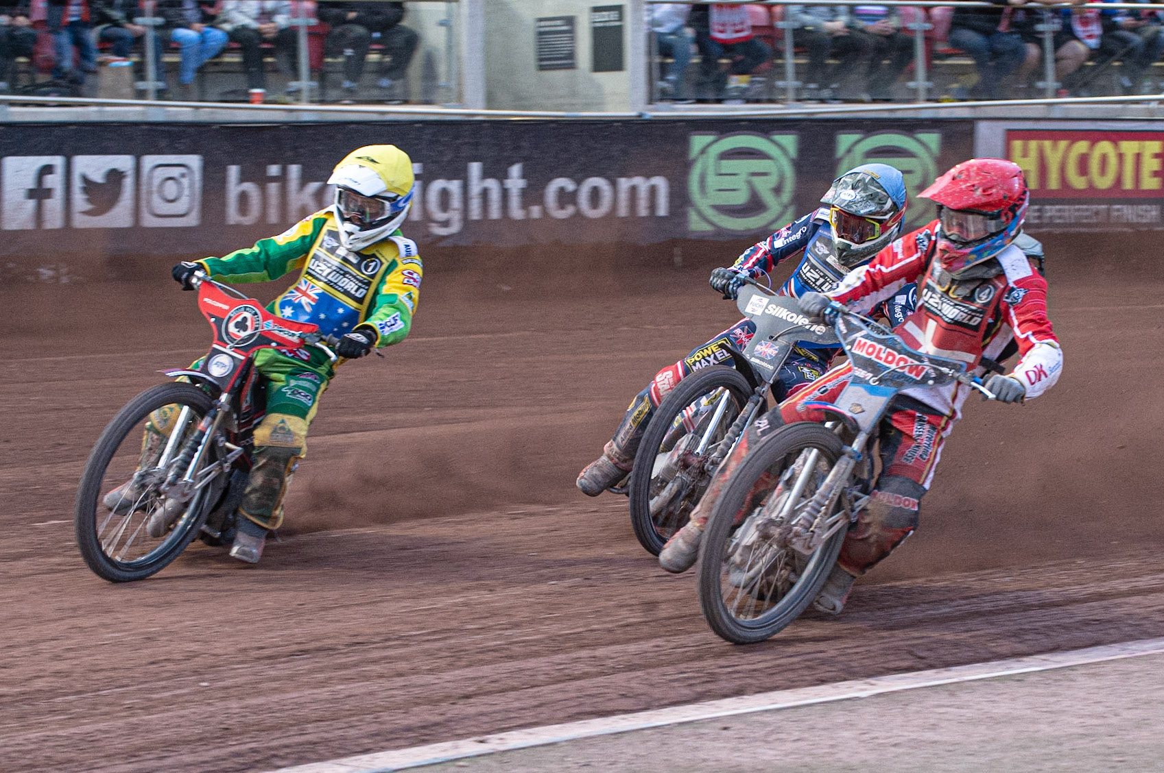 Photo: Ian Charles

Jonas Jeppesen (Red) leads Dan Bewley (Blue) and Jaimon Lidsey  (Yellow) 

FIM Team Speedway U-21 World Championship, National Speedway Stadium, Manchester Friday 12 July  2019