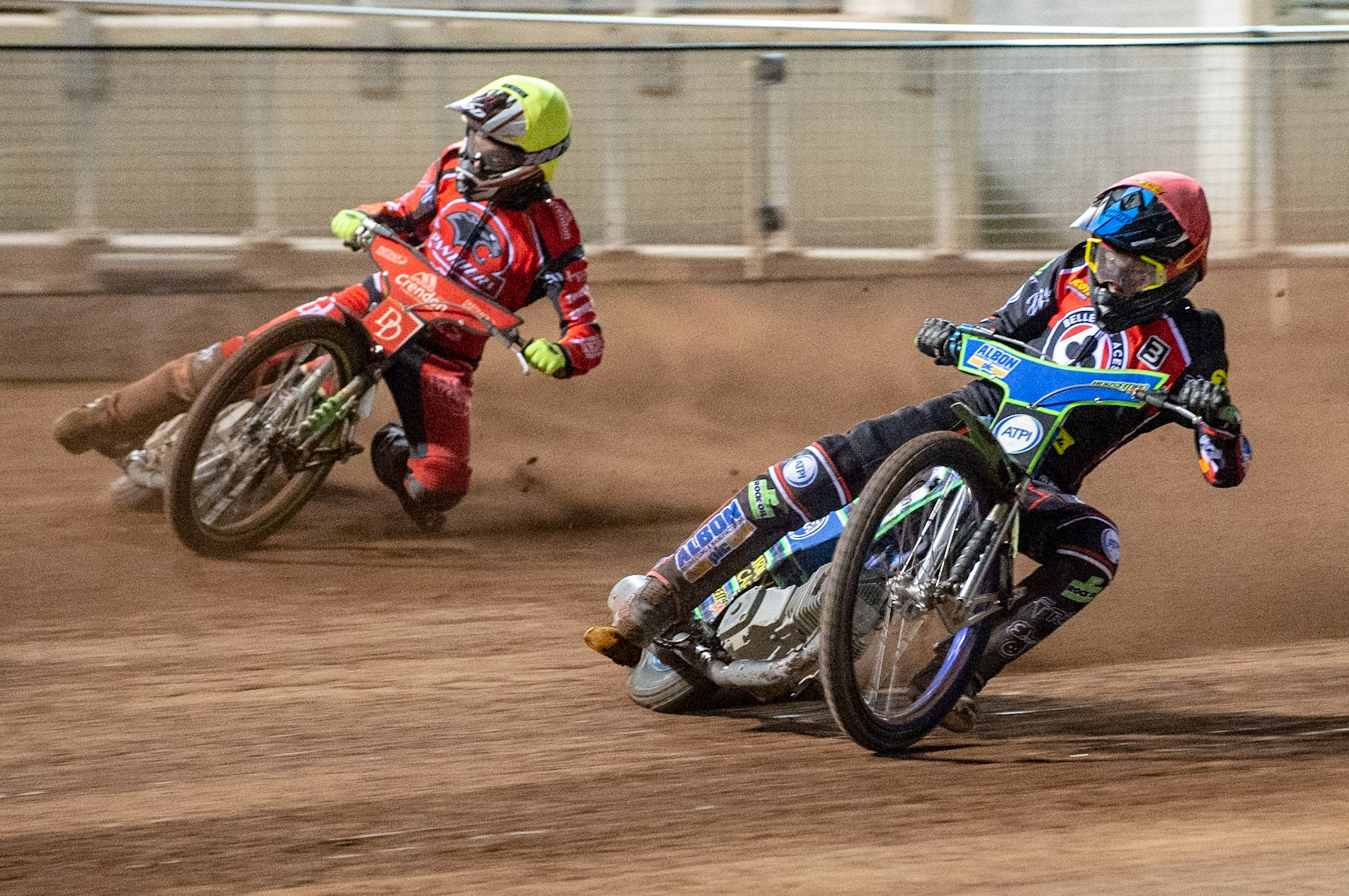 Photo by Ian Charles:

Dan Bewley (Red) inside Lasse Bjerre (Yellow)

Belle Vue Aces v Peterborough Panthers, National Speedway Stadium, Manchester, Wednesday, 10, April, 2019
