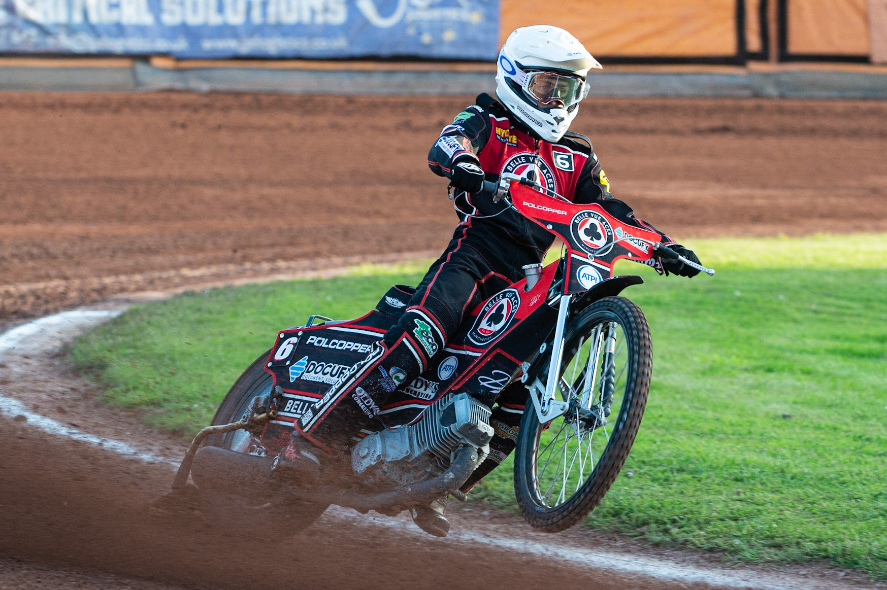 Photo by Ian Charles:

Jaimon Lidsey picks up some drive

Wolverhampton Wolves v Belle Vue Aces, British Speedway Premiership 5 August 2019