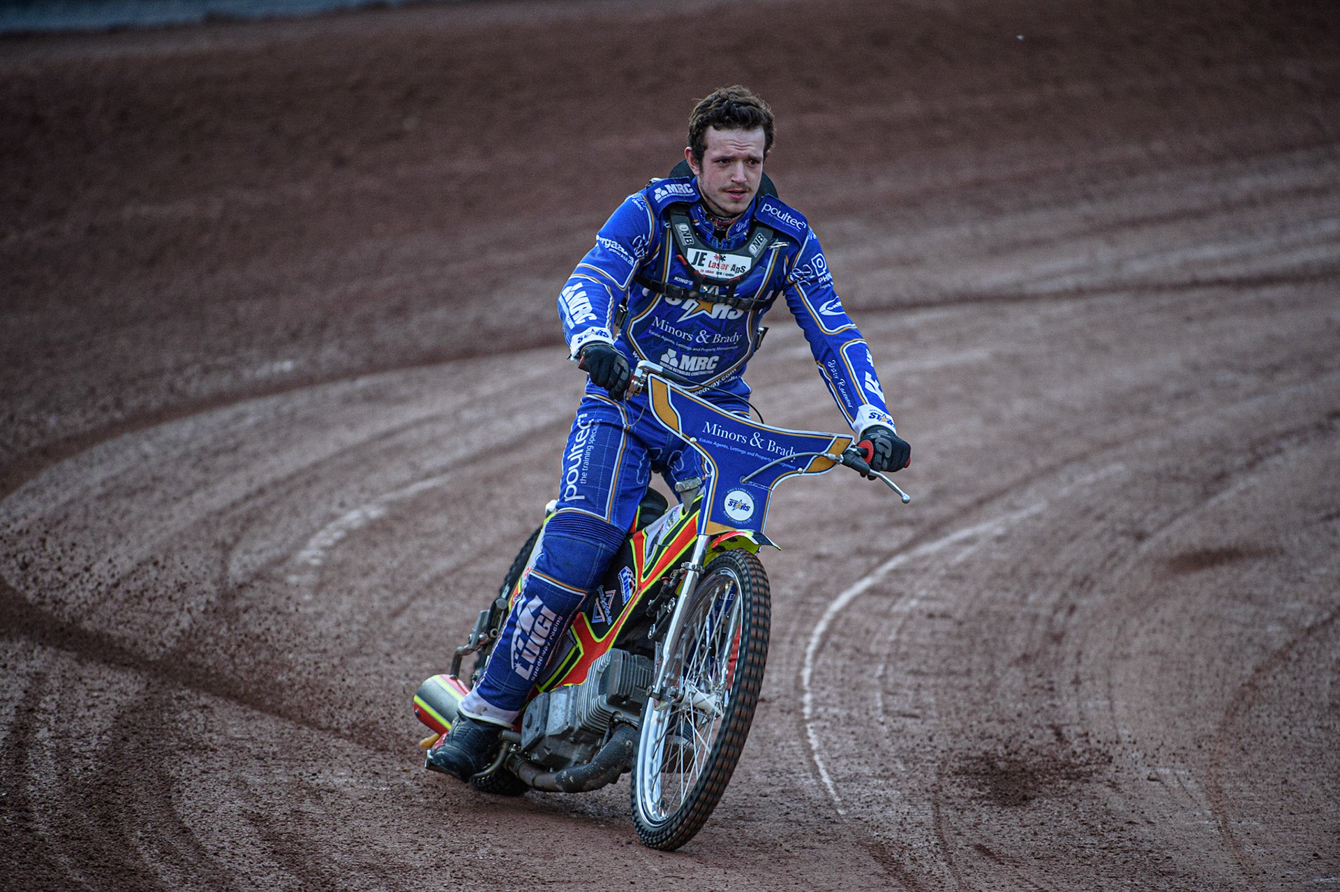 MANCHESTER, UK. AUGUST 23RD    King’s Lynn Minors &amp; Brady Stars  Kasper Andersen  on the pre match parade during the SGB Premiership match between Belle Vue Aces and King's Lynn Stars at the National Speedway Stadium, Manchester on Monday 23rd August 2021. (Credit: Ian Charles | MI News)