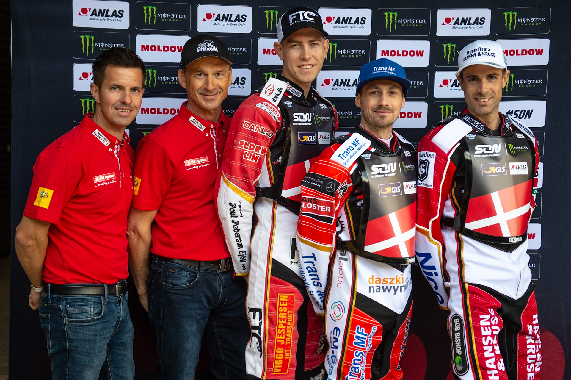 Photo: Ian Charles

Denmark (l-r) Henrik Møller (assistant Manager), Hans Nielsen, Frederik Jakobsen, Leon Madsen, Niels-Kristian Iversen

Monster Energy FIM Speedway Of Nations, Race Off 2, Belle Vue National Speedway Stadium, Manchester 7 May  2019