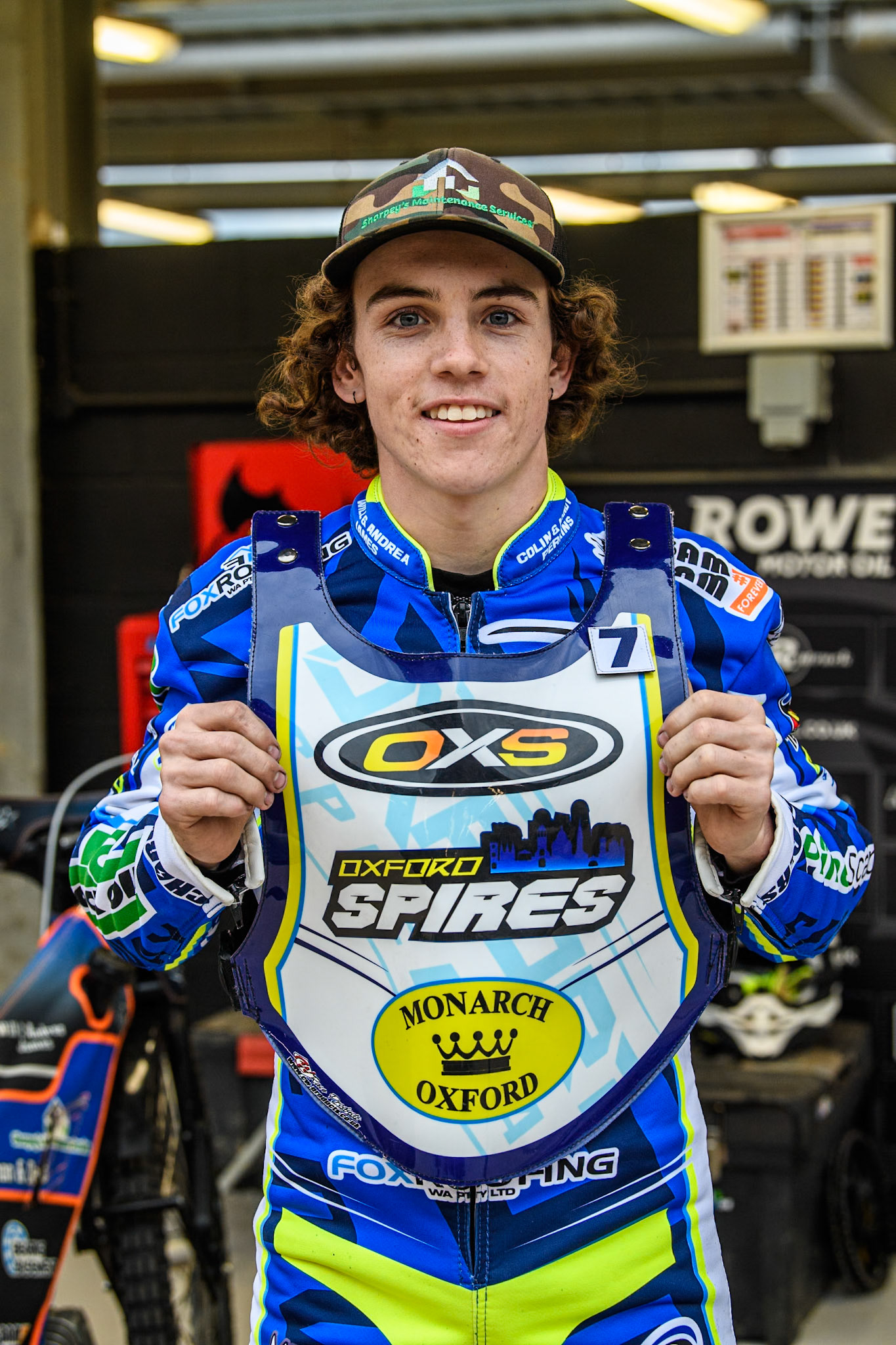 Oxford Spires' Luke Killeen with his Spires race jacket during the Rowe Motor Oil Premiership match between Belle Vue Aces and Oxford Spires at the National Speedway Stadium, Manchester on Monday 22nd July 2024. (Photo: Ian Charles | MI News)