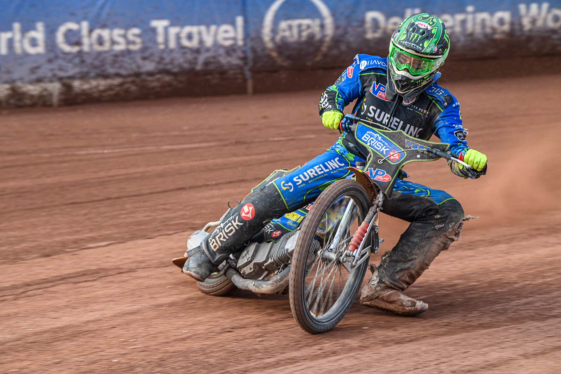 Alan West, and Australia Junior rider based in Germany does a few demonstration laps around the National Speedway Stadium during the British Youth Speedway Championships at the National Speedway Stadium, Manchester on Friday 21st July 2023. (Photo: Ian Charles | MI News)