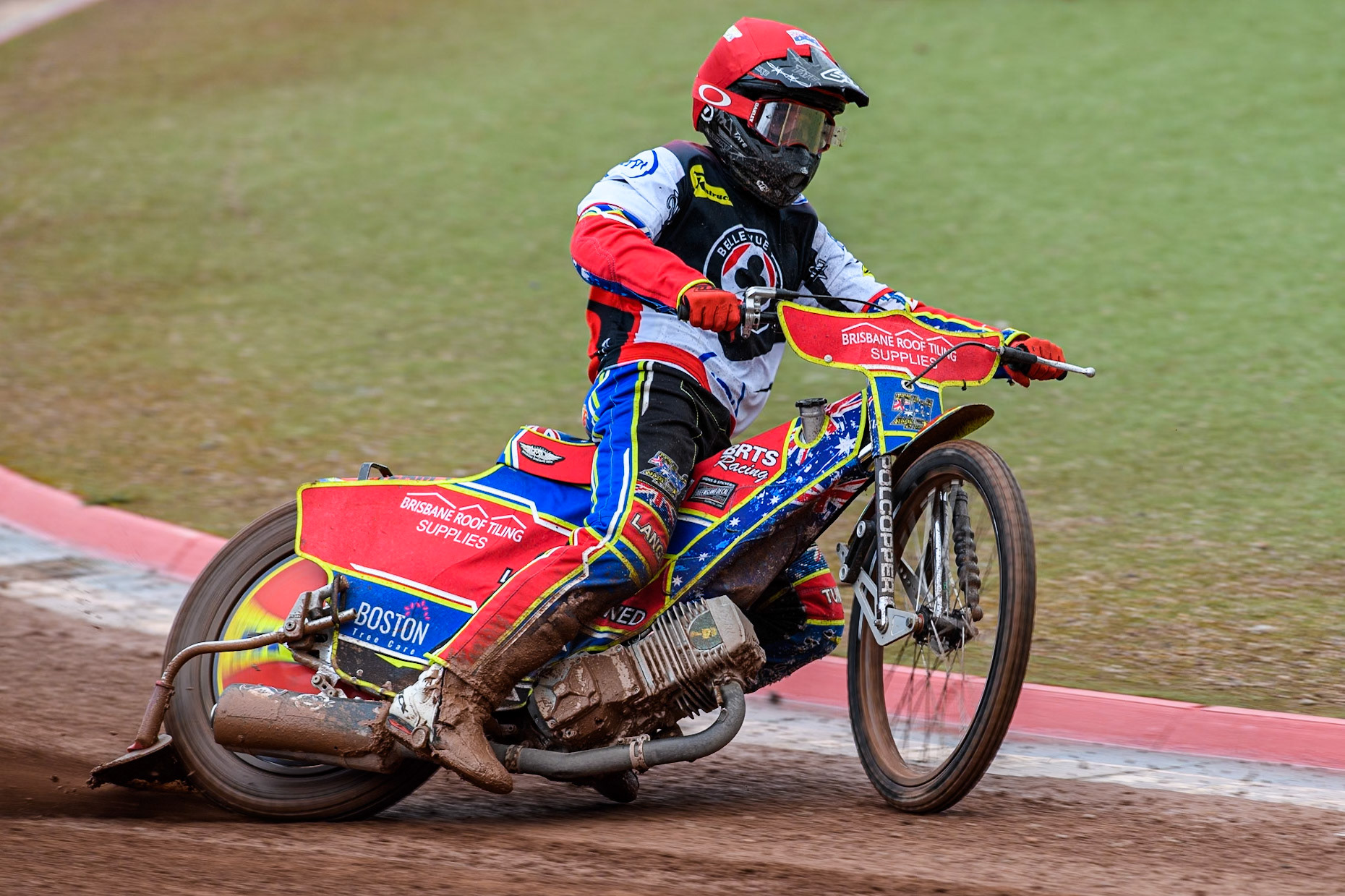 Belle Vue Aces' Tate Zischke  in action during the Rowe Motor Oil Premiership match between Belle Vue Aces and Ipswich Witches at the National Speedway Stadium, Manchester on Monday 1st July 2024. (Photo: Ian Charles | MI News)