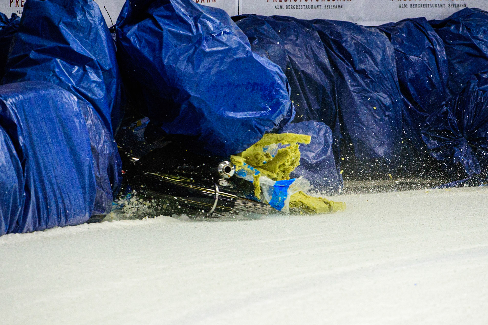 Per-Olof Serenius hits the bales during the Race of Legends at the Max-Aicher-Arena, Inzell on Friday 17th March 2023. (Photo: Ian Charles | MI News)