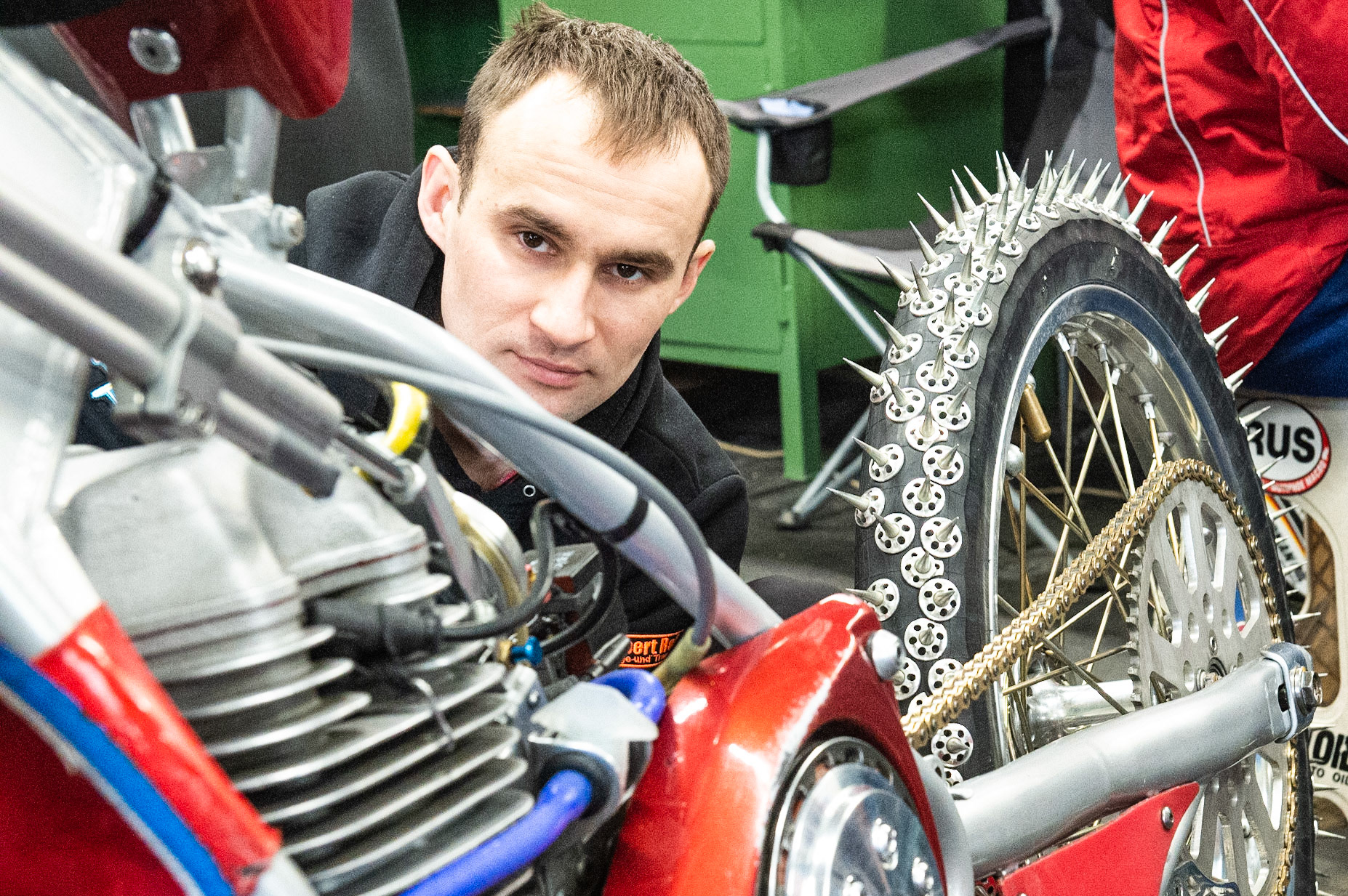 BERLIN GERMANY  - March 1 Mechanic works on  a bike during the Ice Speedway of Nations at the Horst-Dohm-Eisstadion, Berlin,  on Sunday 1 March 2020. (Credit: Ian Charles | MI News)