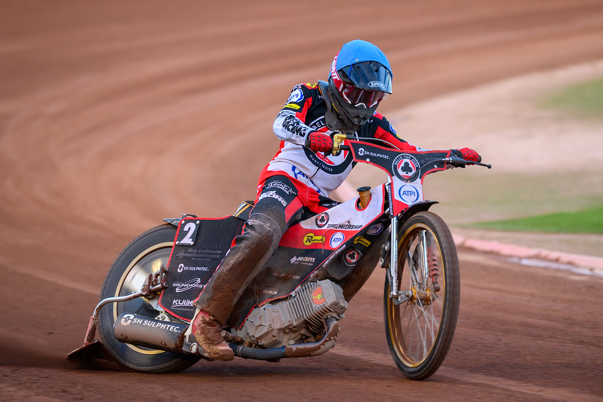 Norick Blödorn of Belle Vue Aces in action during the Rowe Motor Oil Premiership match between Belle Vue Aces and King's Lynn Stars at the National Speedway Stadium, Manchester on Monday 10th August 2026. (Photo: Ian Charles | MI News)