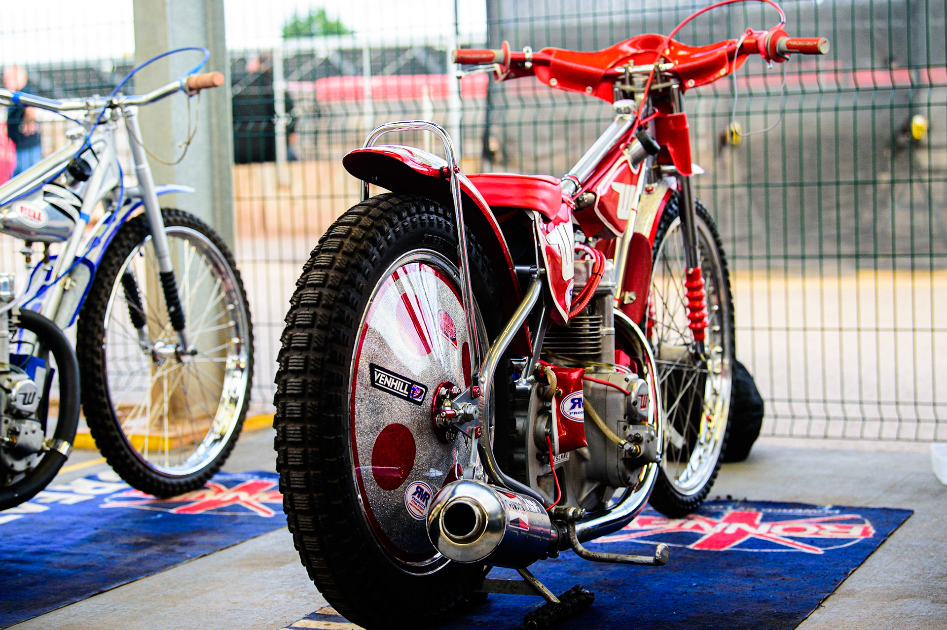 The fully restored Weslake Speedway bike originally ridden by Belle Vue’ Aces’ rider, Geoff Pusey. It has been restored by Geoff who also rode for Belle Vue in the 1970s., during the National Development League match between Belle Vue Aces and Leicester Lions at the National Speedway Stadium, Manchester on Friday 19th August 2022. (Credit: Ian Charles | MI News)