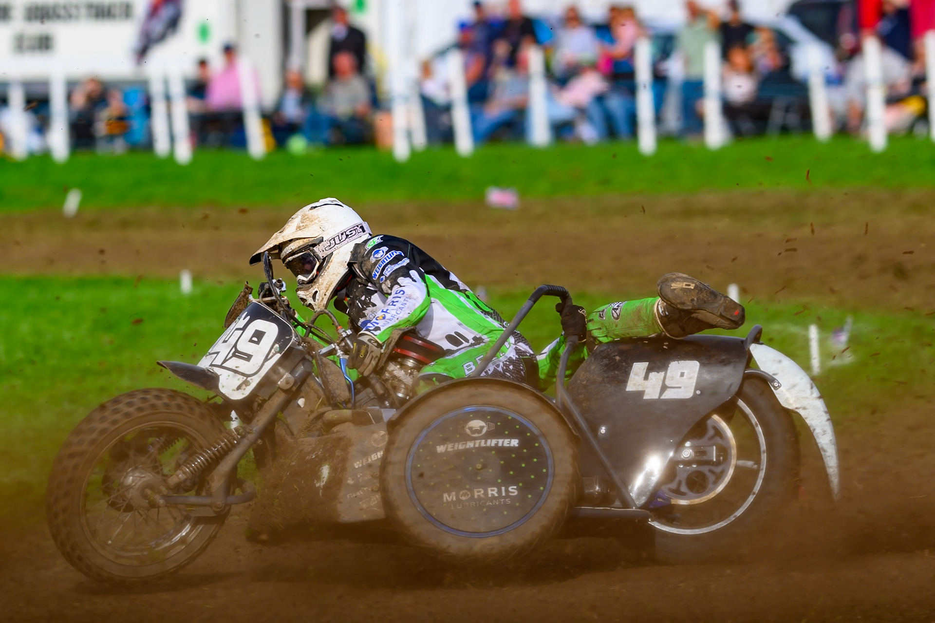 British Masters 1000cc Sidecars: Gareth Winterburn/Frankie Courtney (49) during the British Masters Grasstrack Championship at Lower Marsh Farm, Much Hoole, Preston in Lancashire, England on Sunday 13th September 2026. (Photo: Ian Charles | MI News)