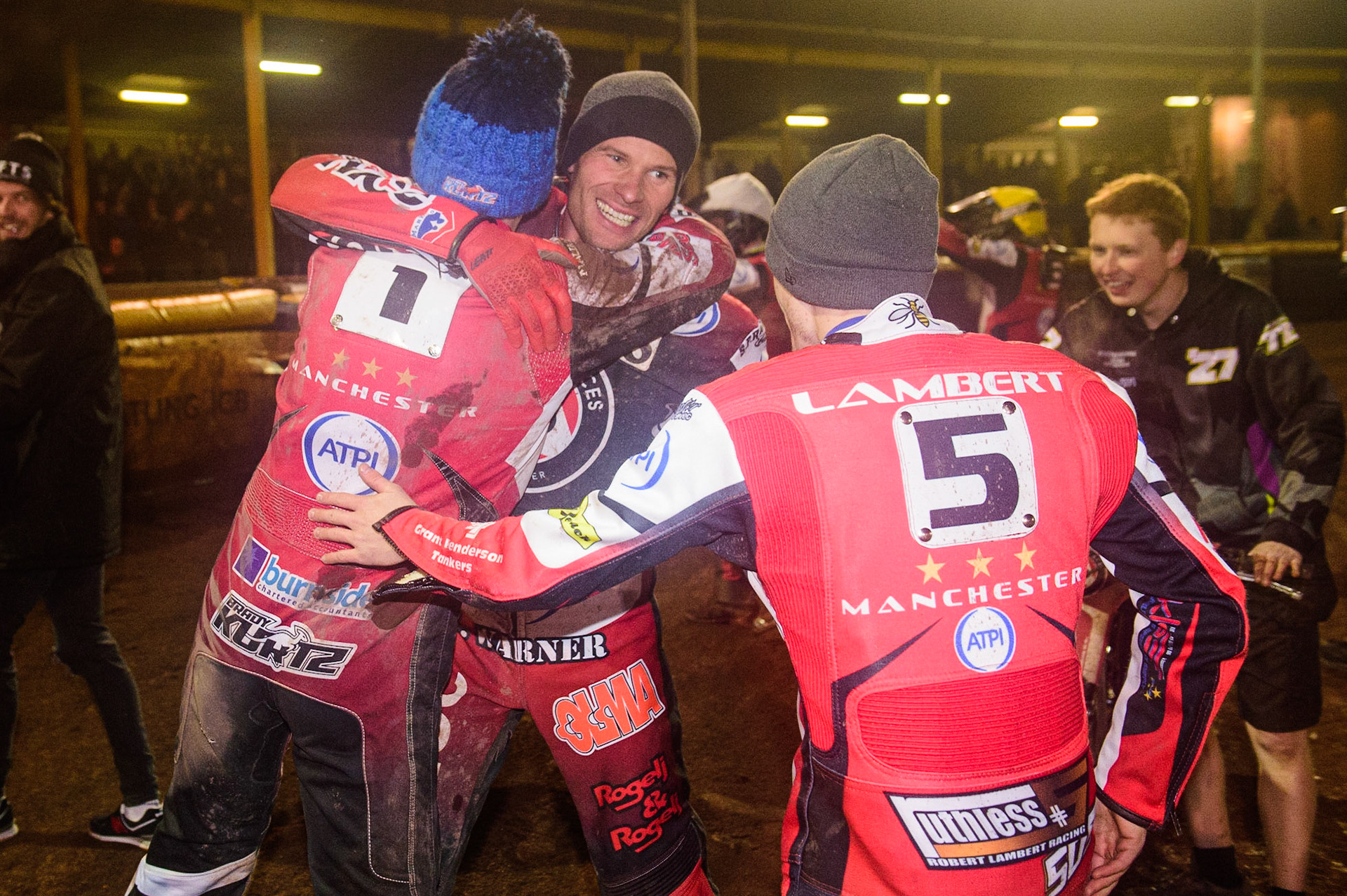 The celebrations begin for the Belle Vue ATPI Aces  winning their first league title in 29 years during the SGB Premiership Grand Final 2nd Leg between Sheffield Tigers and Belle Vue Aces at Owlerton Stadium, Sheffield on Thursday 13th October 2022. (Credit: Ian Charles | MI News)
