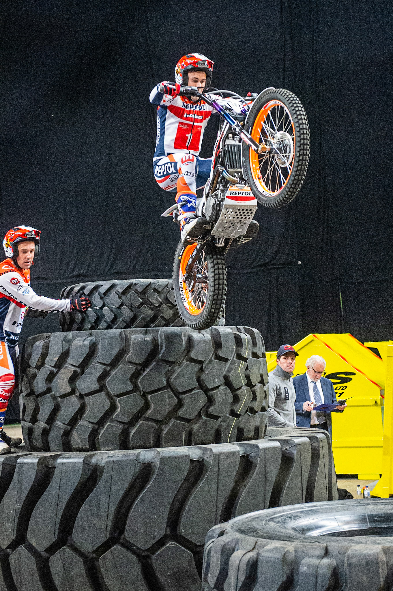 SHEFFIELD, ENGLAND  - DECEMBER 28TH  Tony Bou, Spain (Montessa) on the Tyres of Section 5  during the 25th Anniversary Sheffield Indoor Trial at the FlyDSA Arena, Sheffield on Saturday 28th December 2019. (Credit: Ian Charles | MI News)