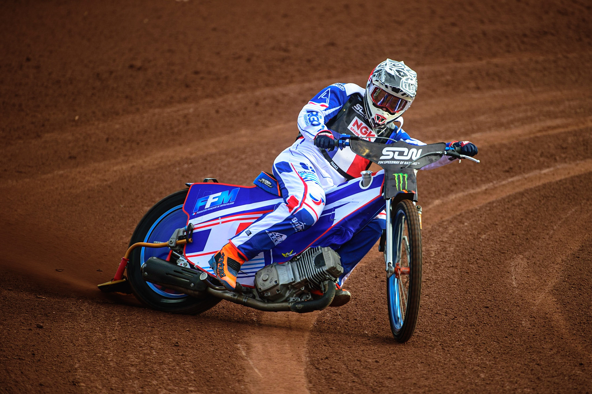 MANCHESTER, UK. OCT 16TH Dmitri Berge of France Practices during the Monster Energy FIM Speedway of Nations at the National Speedway Stadium, Manchester on Saturday  16th October 2021. (Credit: Ian Charles | MI News)