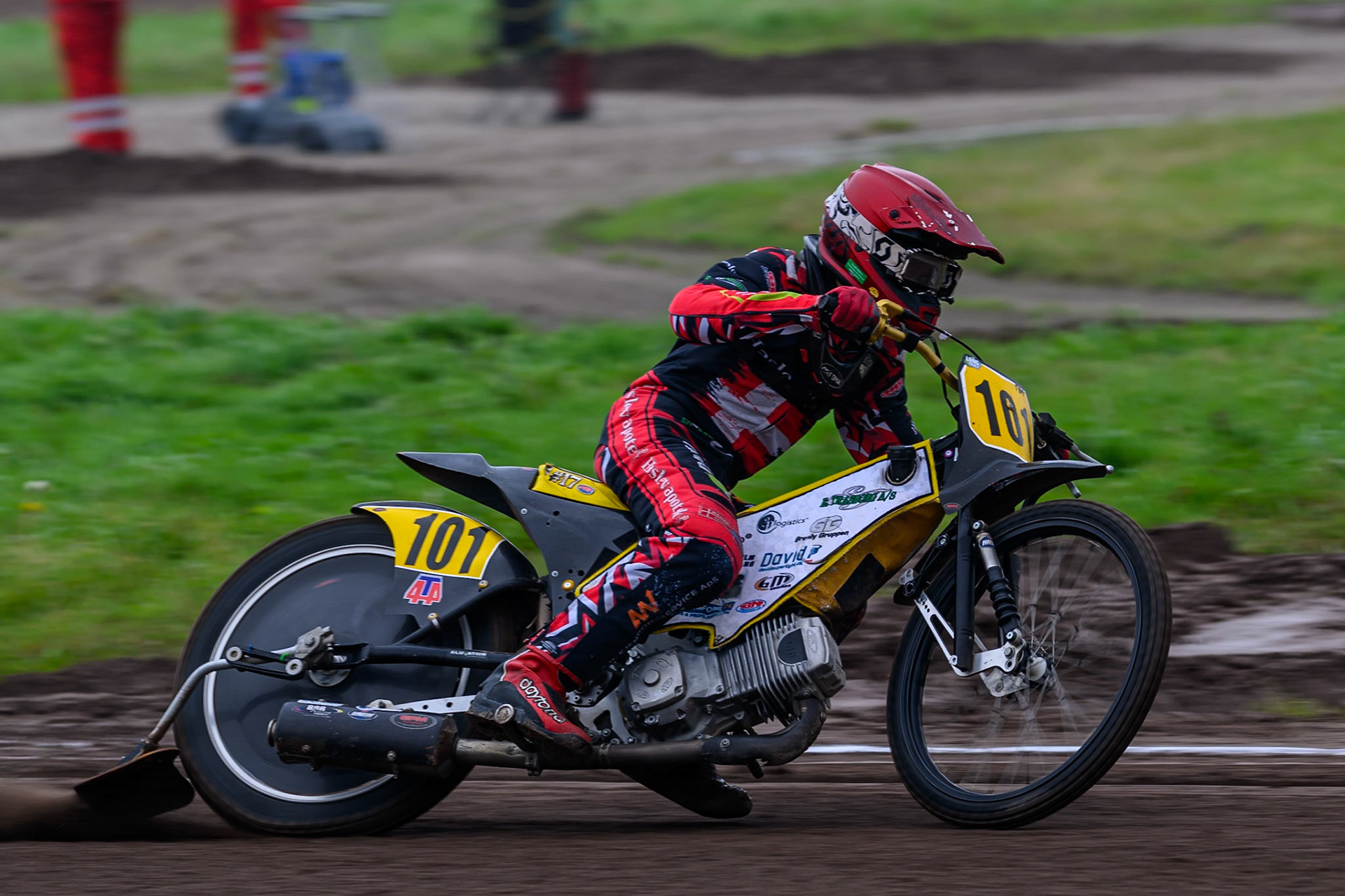 Patrick Kruse (101) of Denmark practices during the FIM Long Track World Championship Final 4, at the Speed Centre Roden, Netherlands on Sunday 21st September 2025. (Photo: Ian Charles | MI News)