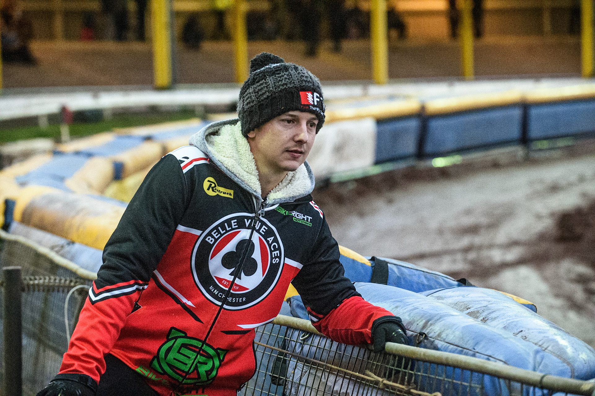SHEFFIELD, UK. OCT 4THJye Etheridge  watches the track prep during the SGB Premiership Semi Final Playoff 1st Leg between Sheffield Tigers and Belle Vue Aces at Owlerton Stadium, Sheffield on Monday 4th October 2021. (Credit: Ian Charles | MI News)