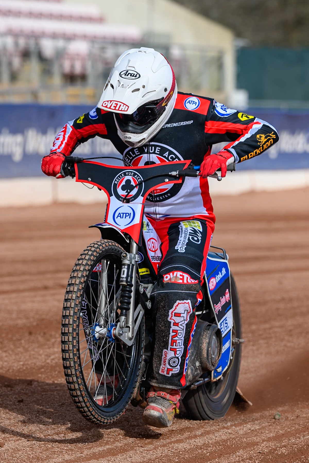 Peter Kildemand of Belle Vue Aces does a practice start during the Belle Vue Aces Media Day at the National Speedway Stadium, Manchester on Wednesday 11th March 2026. (Photo: Ian Charles | MI News)