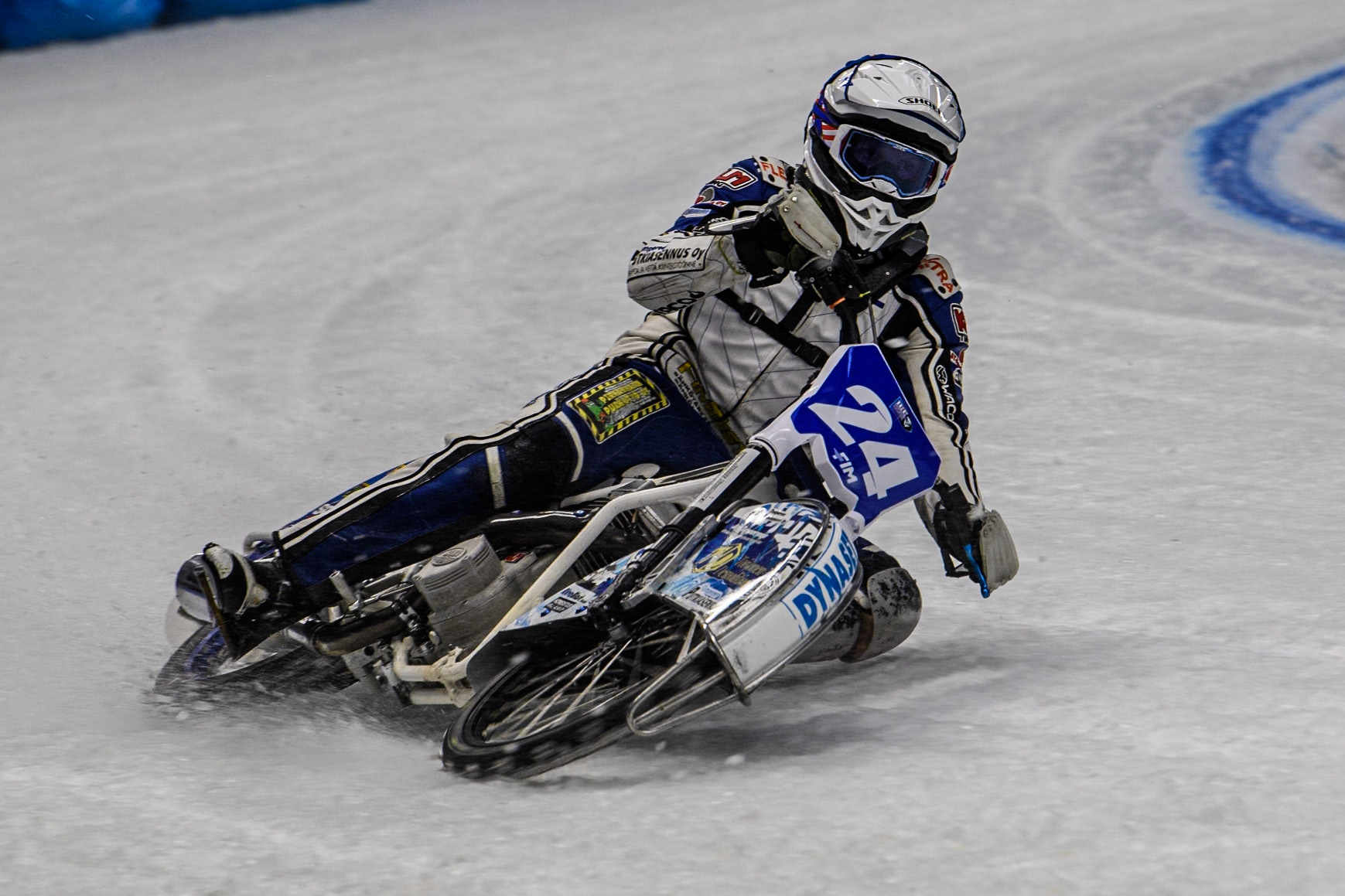 Max Koivula (24) of Finland in action during the Ice Speedway Gladiators World Championship Final 2 at Max-Aicher-Arena, Inzell on Sunday 16th March 2025. (Photo: Ian Charles | MI News)