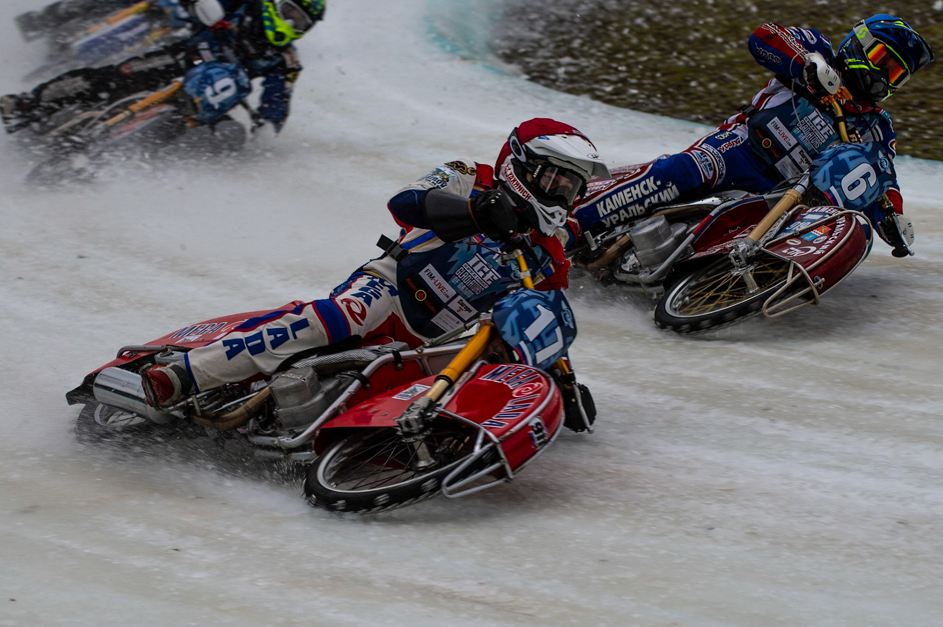 BERLIN GERMANY  - March 1  Igor Kononov (Red) and Dmitri Khomitsevich (Blue) of Russia in action  during the Ice Speedway of Nations at the Horst-Dohm-Eisstadion, Berlin,  on Sunday 1 March 2020. (Credit: Ian Charles | MI News)
