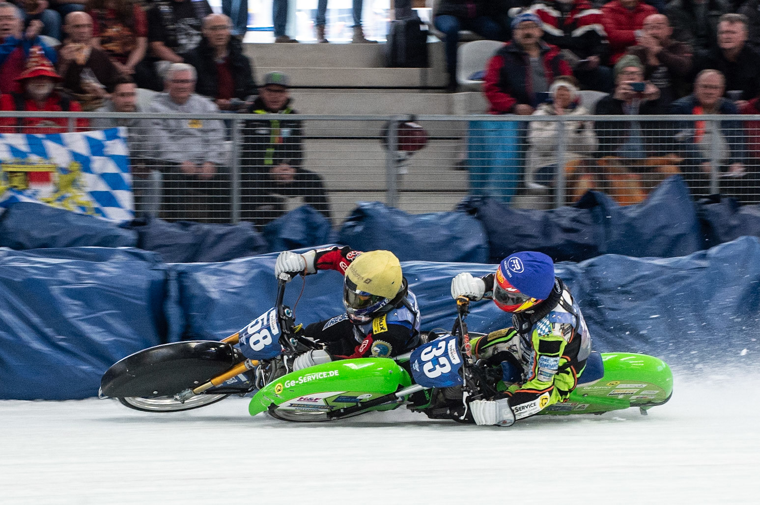 Photo: Ian Charles

Johann Weber (33) passes Stefan Svensson (58) on the inside

FIM Ice Speedway Gladiators World Championship, Event 4.2, Max-Aicher-Arena, Inzell, Germany, Sunday 17 March 2019