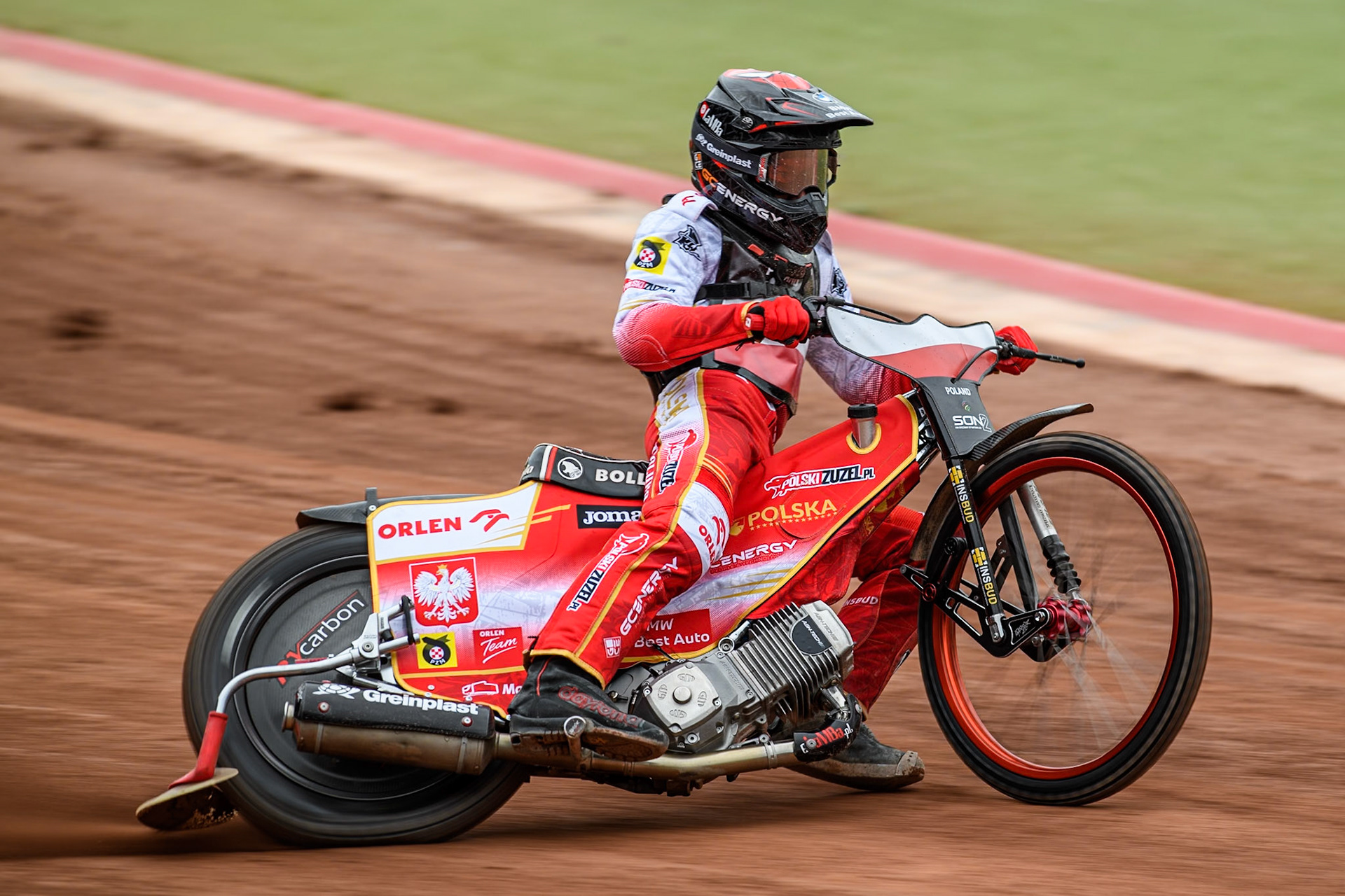 Bartosz Banbor of Poland practices during the Monster Energy FIM Speedway of Nations 2 (Under 21) Final at the National Speedway Stadium, Manchester on Friday 12th July 2024. (Photo: Ian Charles | MI News)