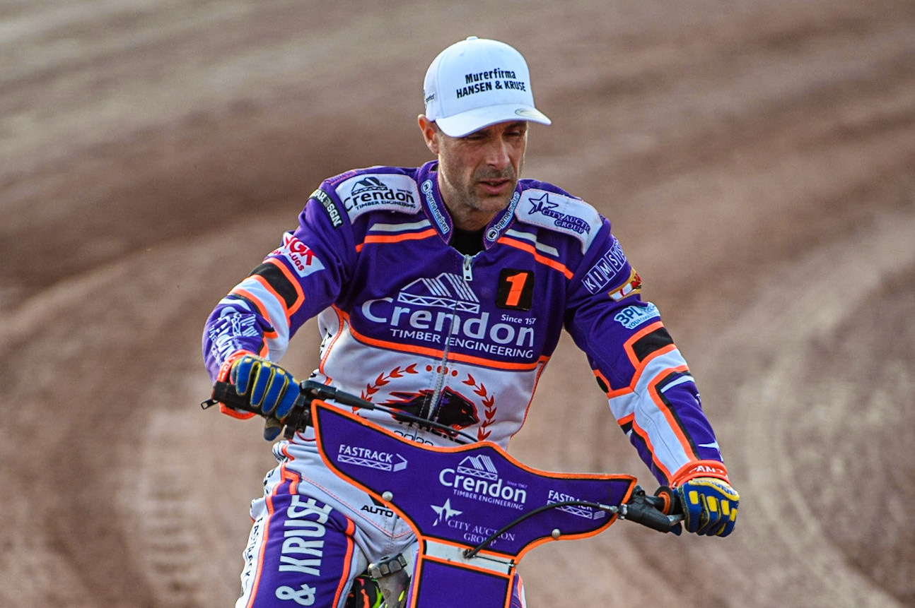 Niels-Kristian Iversen  on the pre match parade during the Sports Insure Premiership match between Belle Vue Aces and Peterborough at the National Speedway Stadium, Manchester on Monday 19th June 2023. (Photo: Ian Charles | MI News)