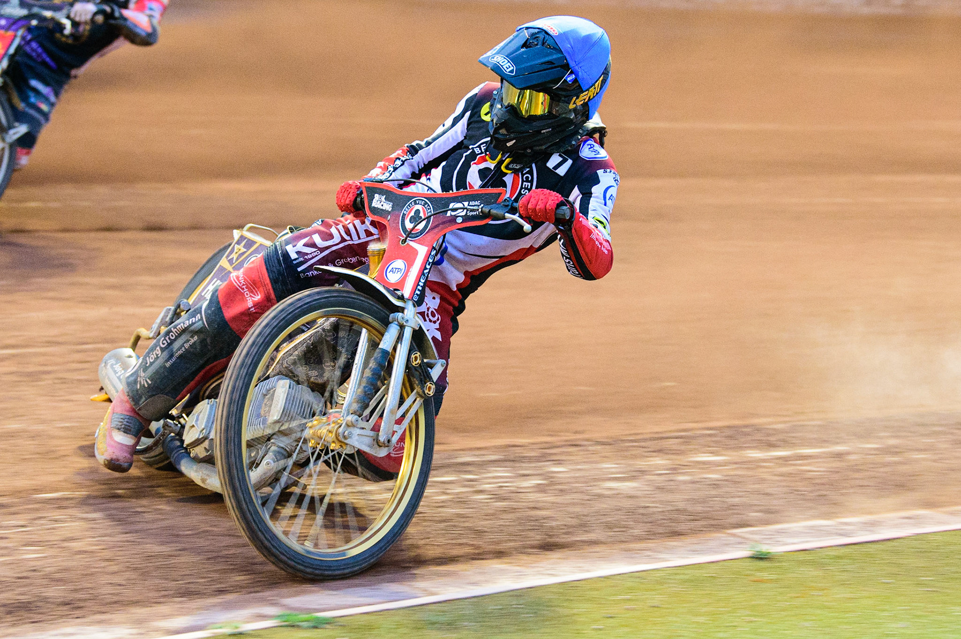 Norick Blödorn  in action  for Belle Vue ATPI Aces  during the SGB Premiership match between Belle Vue Aces and Peterborough at the National Speedway Stadium, Manchester on Monday 25th July 2022. (Credit: Ian Charles | MI News
