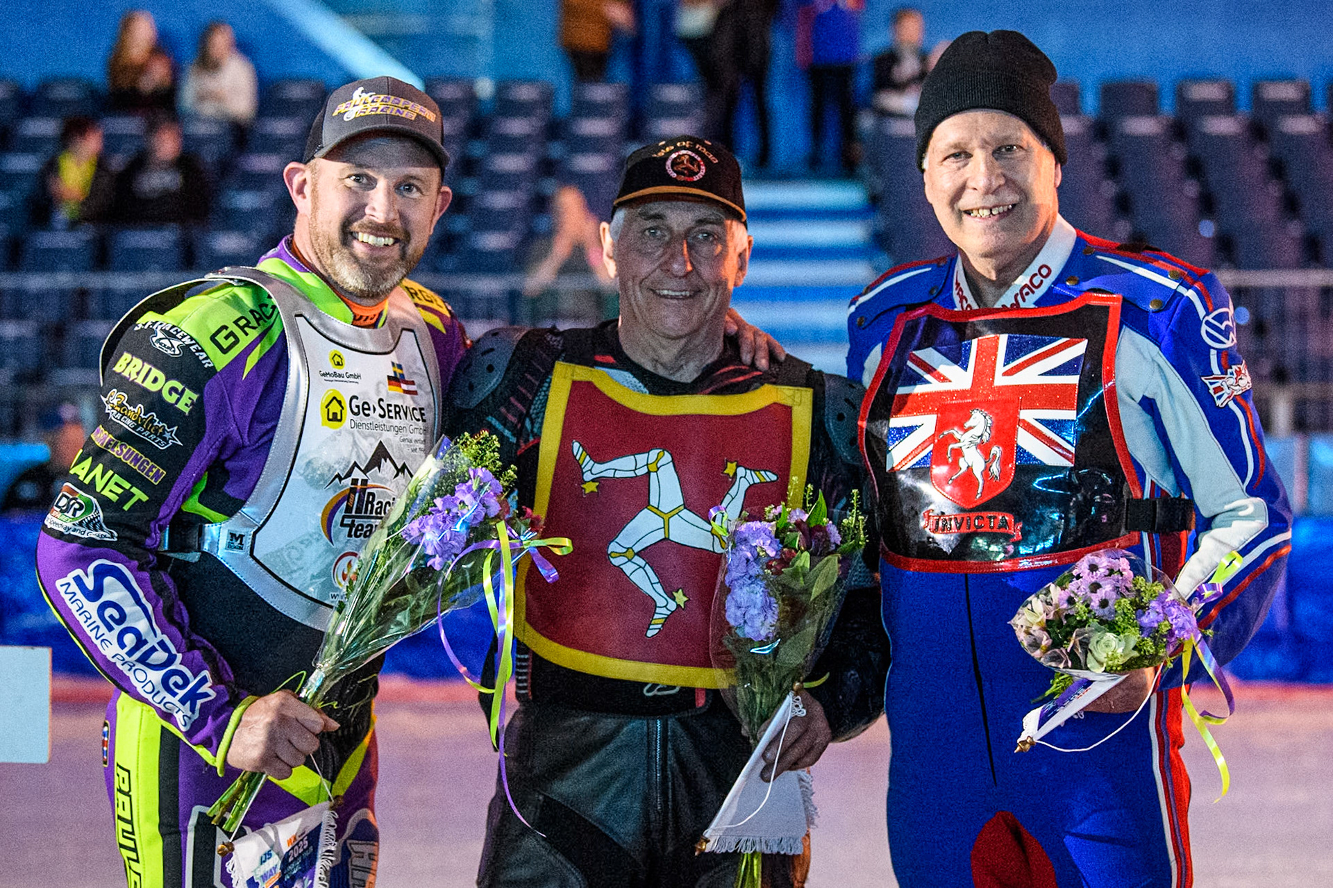 The British riders: (L to R) Paul Cooper, Tim Dixon, Rob Irving during the Roelof Thijs Bokaal, Ice Rink Thialf, Heerenveen, Netherlands on Friday 4th April 2025. (Photo: Ian Charles | MI News)
