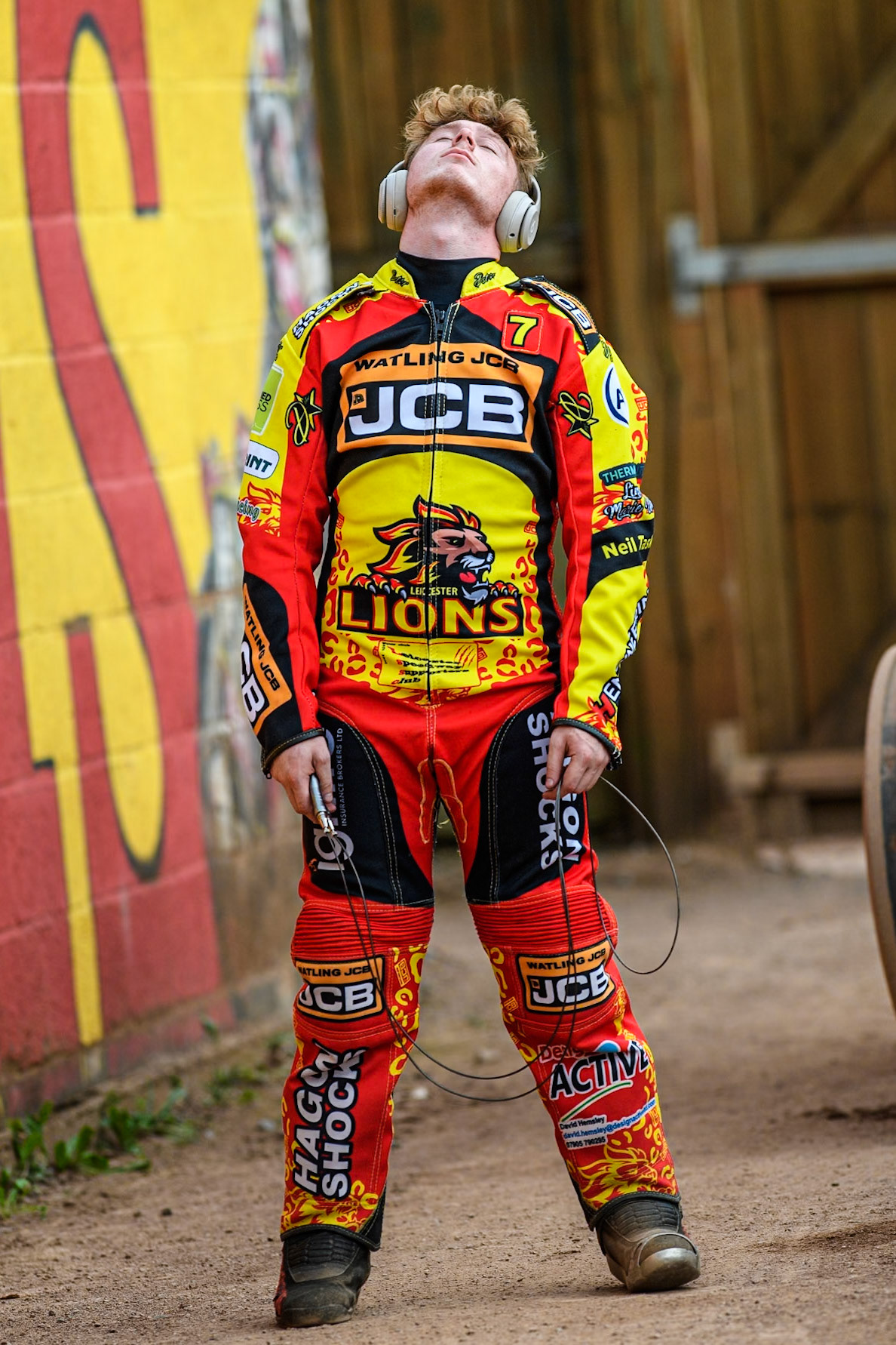 Leicester Lions' Sam Hagon does some warm up exercises during the Rowe Motor Oil Premiership match between Leicester Lions and Belle Vue Aces at the Pidcock Motorcycles Arena, Leicester on Thursday 25th July 2024. (Photo: Ian Charles | MI News)