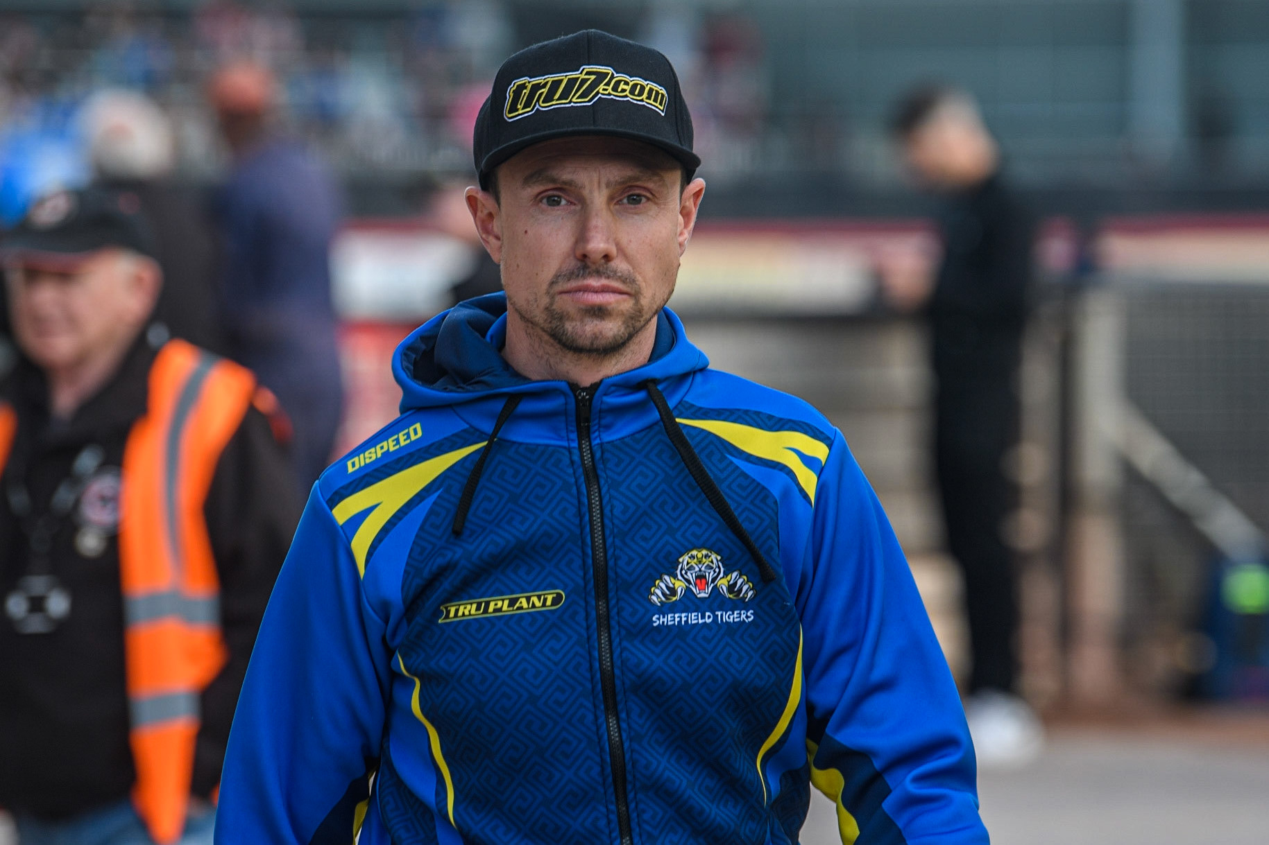 Simon Stead - Manager of Sheffield TruPlant Tigers during the Sports Insure Premiership match between Belle Vue Aces and Sheffield Tigers at the National Speedway Stadium, Manchester on Monday 7th August 2023. (Photo: Ian Charles | MI News)